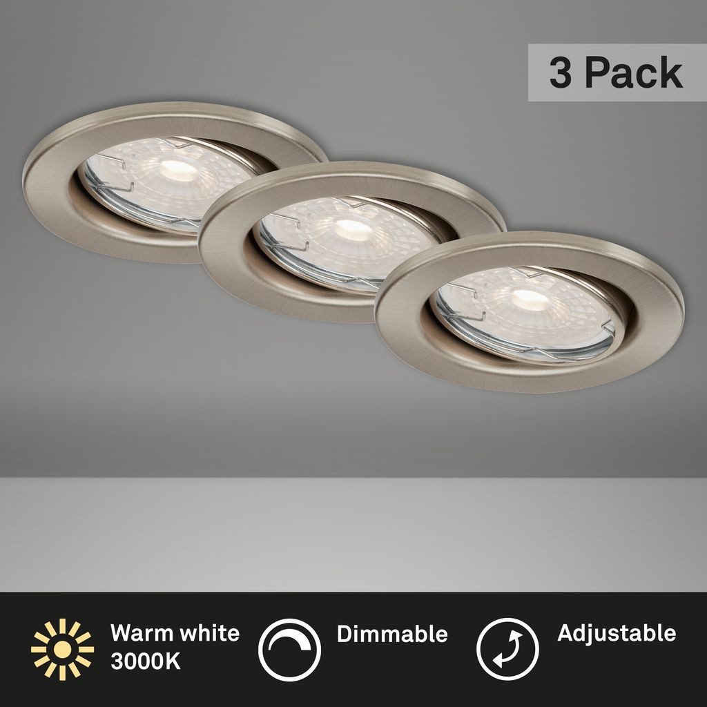 Briloner Leuchten LED Einbaustrahler 7256-032, Dimmfunktion, LED wechselbar, 2700K - Extra-Warmweiß, matt-nickel, GU10, Einbaustrahler, Einbauspot