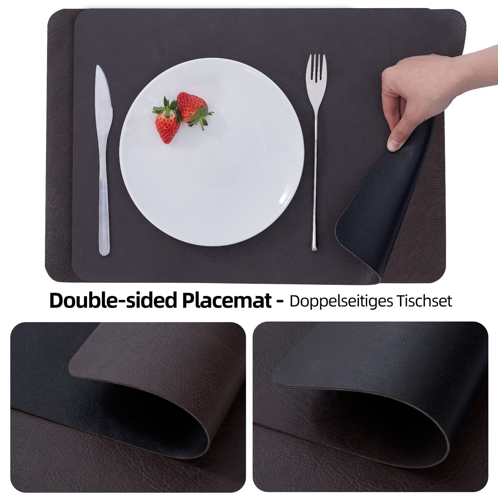 Simurq Platzset Abwaschbar - Beidseitig Nutzbare und Rutschfeste Tischsets, (Platzdeckchen Tischuntersetzer, 4-St., Set mit 4 oder 6 Tischsets), Tischdeko für Esszimmer und Küche