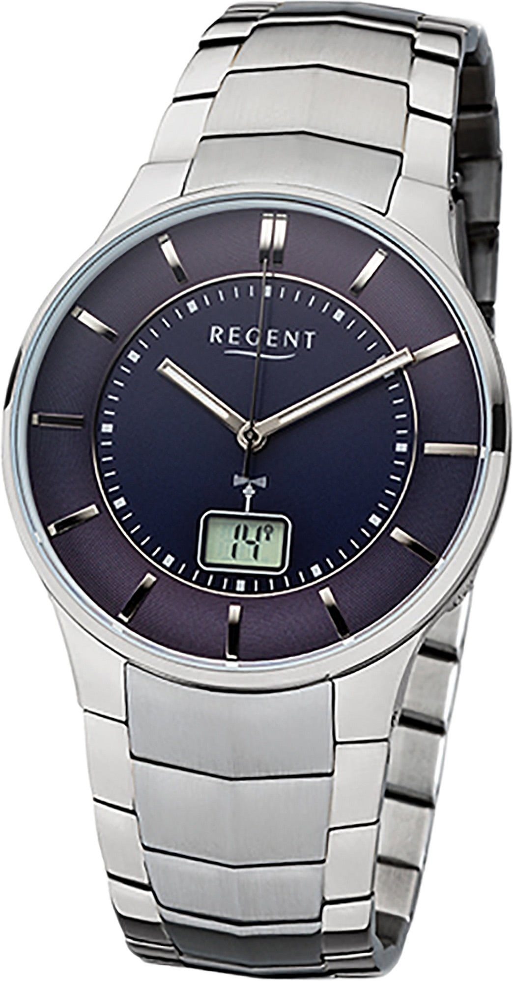 Regent Regent Herrenuhr Herren Funkuhr mit Edelstahlarmband, Stahl FR-214 Gehäuse Funkuhr, (ca39mm), rundes Elegant-Style Uhr