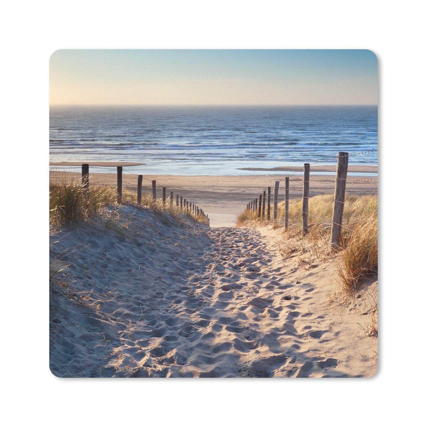 MuchoWow Mauspad Strand - Meer - Niederlande - Dünen - Sonne (1-St), Mousepad, Schreibtisch Zubehör, Deko, 20x20 cm