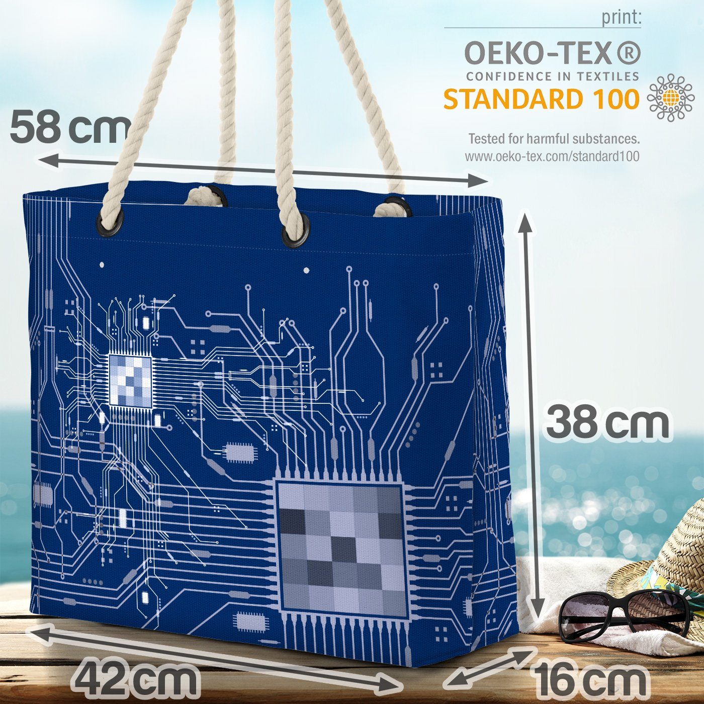 pc Gamer Platine Strandtasche (1-tlg), VOID Chip CPU Sheldon prozessor blau Computer Cyborg