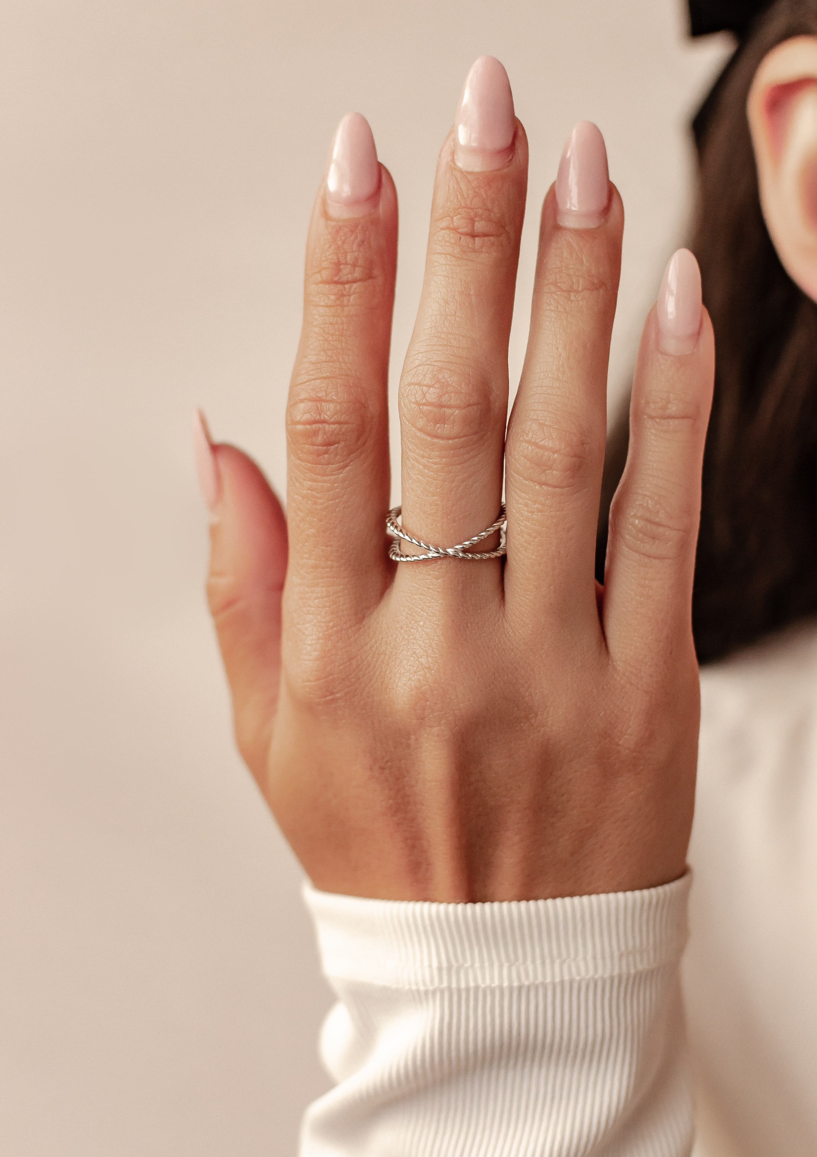 Hey Happiness Fingerring Doppel Roségold 18K Vergoldet, Ring Damen Silber 925, Silber Wickelring Überkreuz, Geschenk Idee