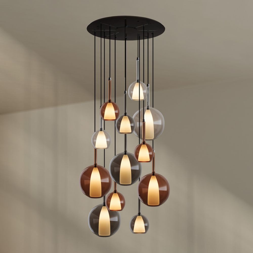 s.luce Pendelleuchte Belluna Galerieleuchte 12-flammig Ø 80cm Baldachin Mehrfarbig