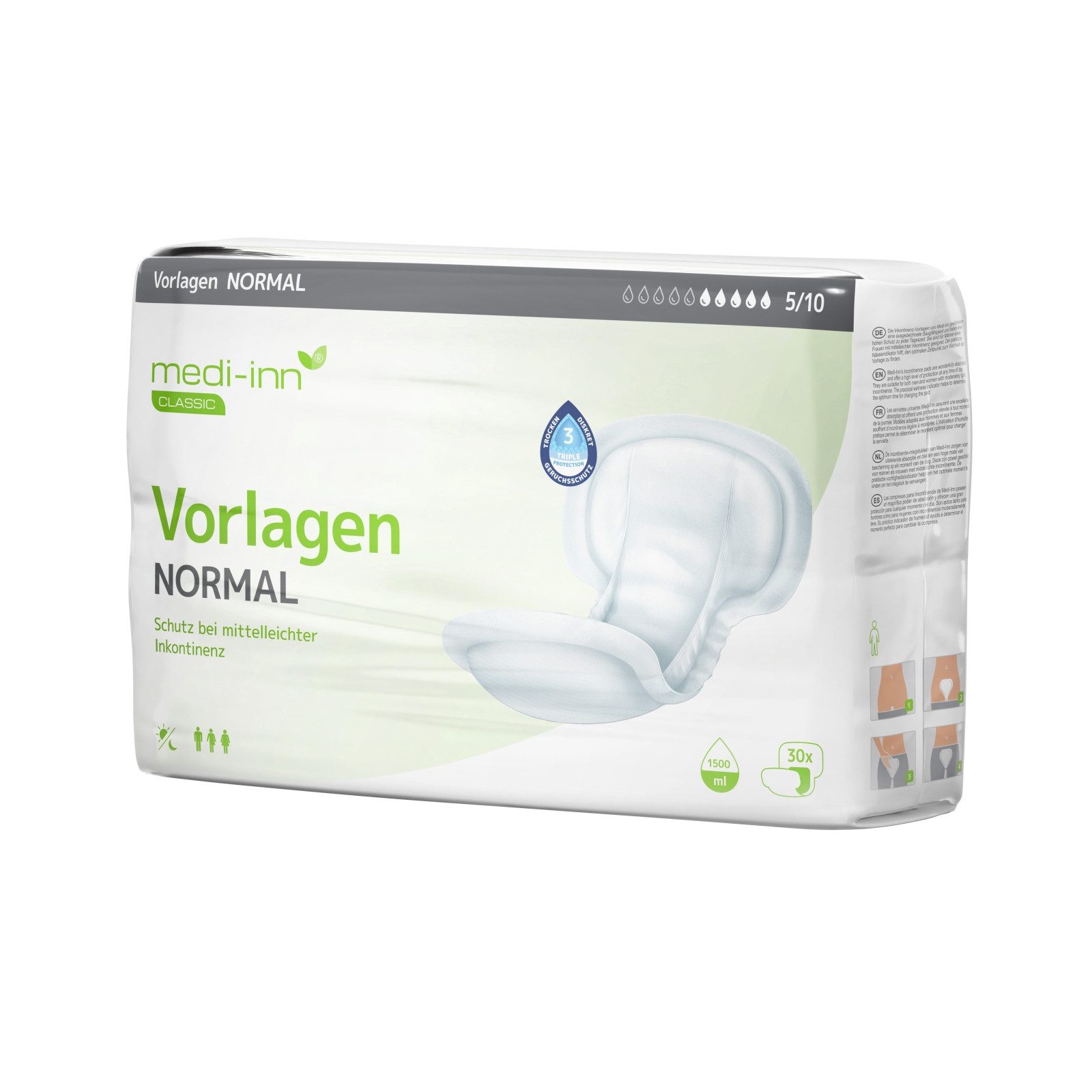 Inkontinenz-Einlage Inkontinenz-Vorlagen NORMAL, 5 Tropfen, Unisex-Passform, weiß