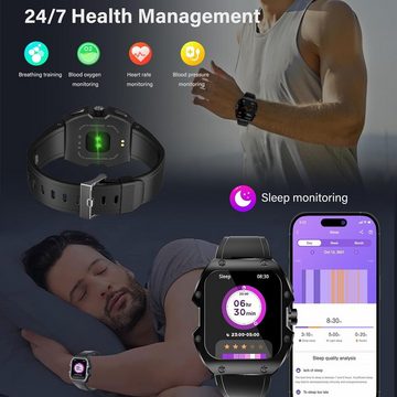 Yohuton Smartwatch (1,91 Zoll, Android, iOS), mit Telefonfunktion,24/7 Herzfrequenzmonitor,123 Sportmodi Outdoor