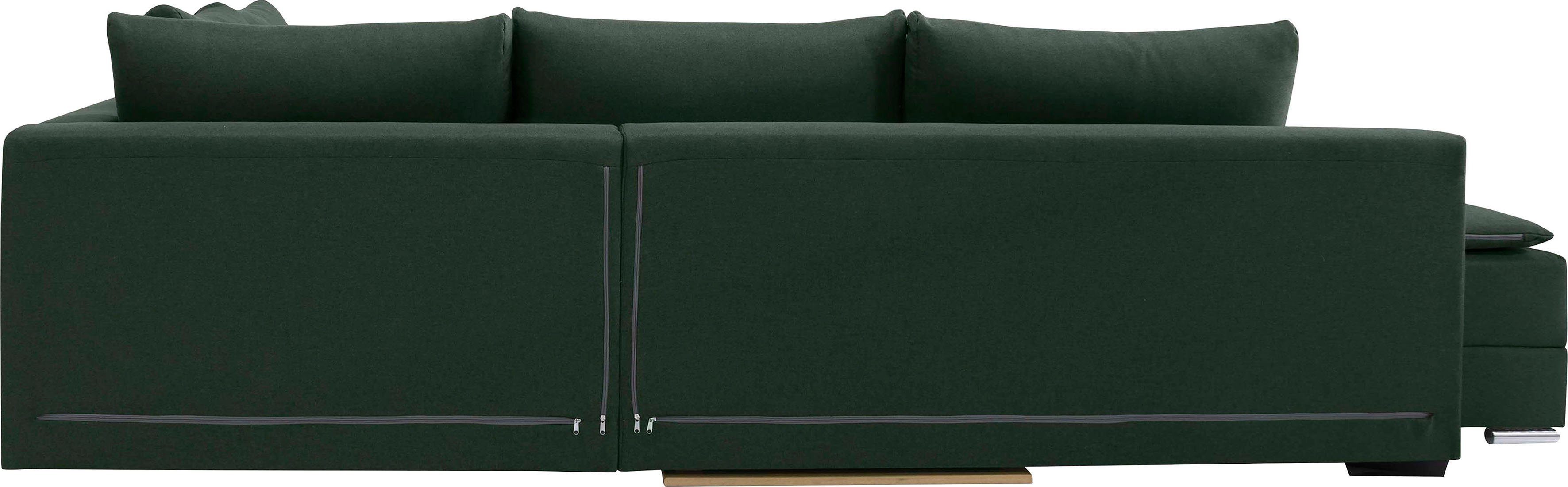 INOSIGN Ecksofa Dauerschlaffunktion, mit Topper und Boxspring-Bettfunktion Göteborg, dunkelgrün Bettkasten,