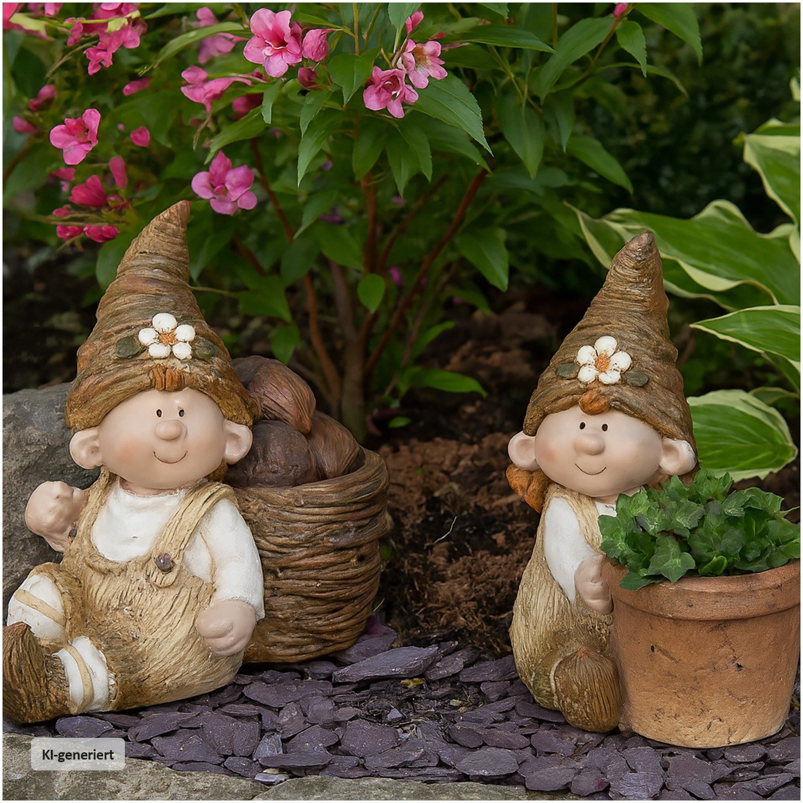 formano Gartenfigur Gartenfigur Wichtel mit Pflanztopf 2er Set, (Set, 2 St., 1 Wichtelmann, 1 Wichtelfrau ohne Dekoration), Gartendeko Geschenkidee