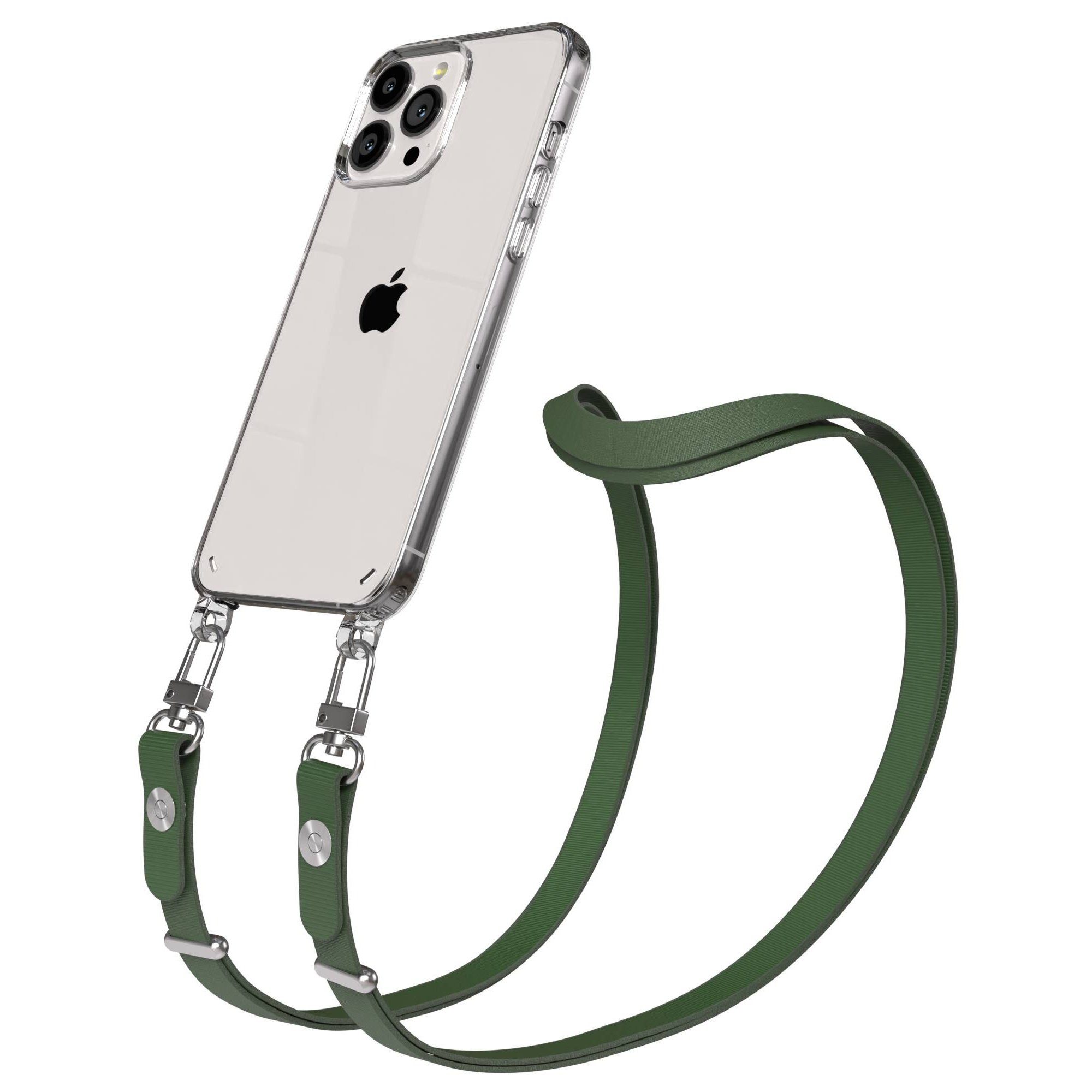 EAZY CASE Handykette für Apple iPhone 13 Pro Max Handyhülle mit Handyband magnetisch, Handyband in Dunkelgrün im minimalistischen Design mit 2x2 Anschluss