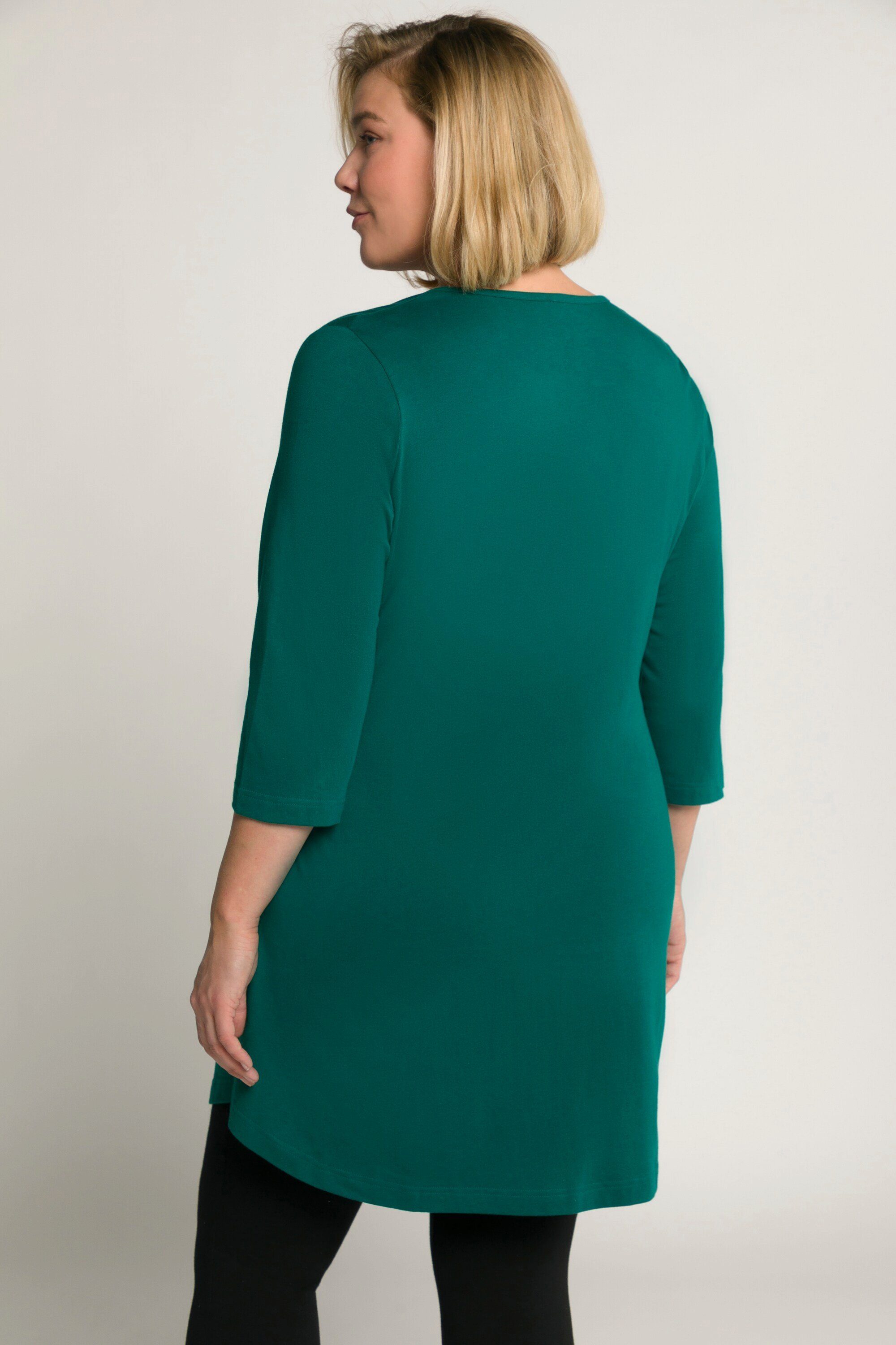 grün 3/4-Arm Taschen Ulla Popken Longshirt Tunika-Ausschnitt Longshirt