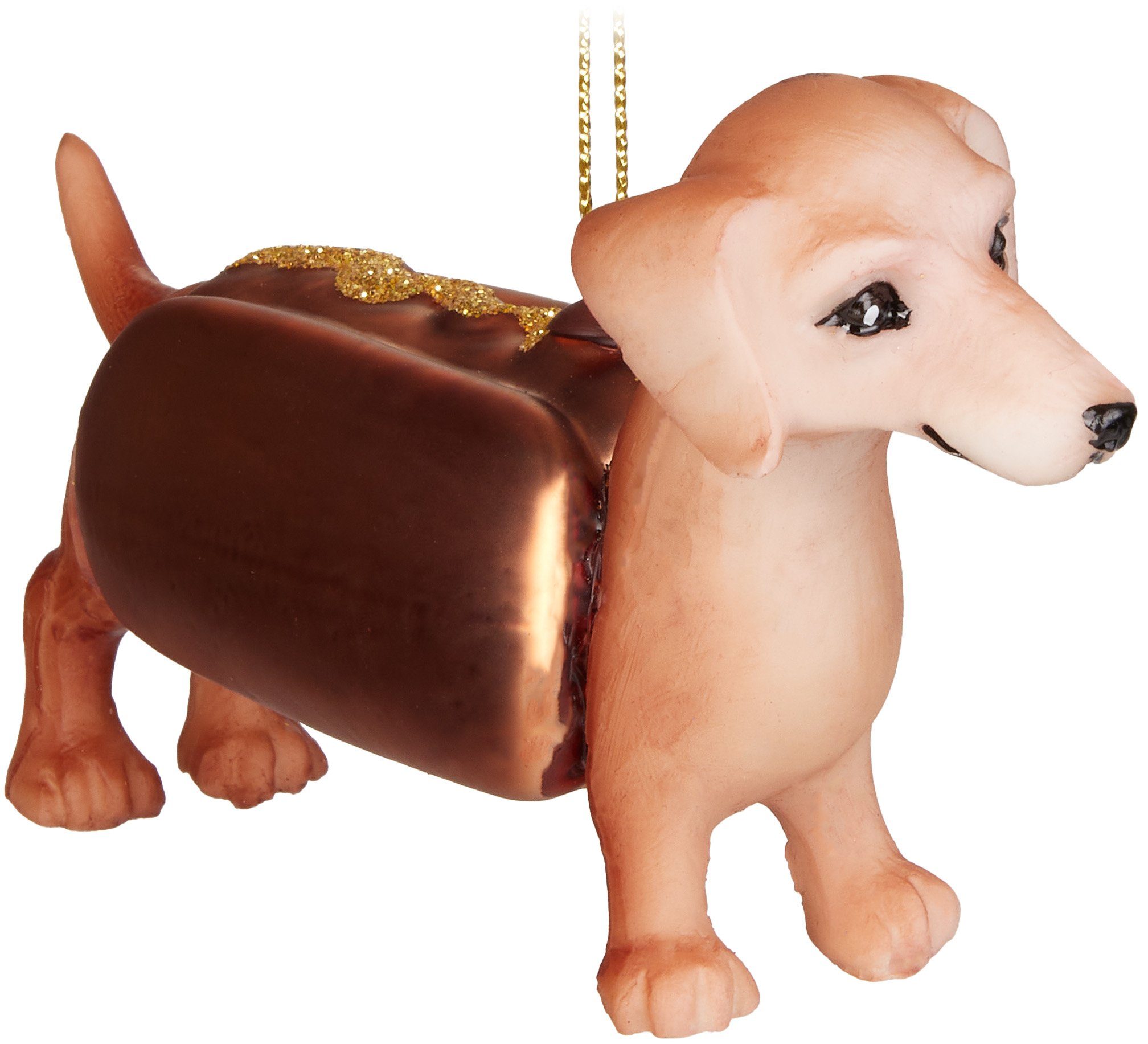 Lustige Weihnachtskugel Hund Christbaumschmuck Dog Braun Anhänger - Handbemalte Tiere 10,8 Dackel (1-tlg), Baumkugel aus Christbaumschmuck Glas BRUBAKER - Mundgeblasener Hot als cm Deko