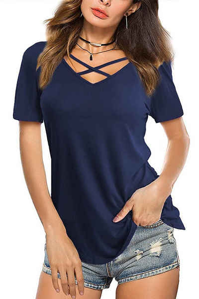 ZWY 2-in-1-Shirt Shirts Damen Tops Casual V-Ausschnitt Kurze T-Shirts Sommershirts