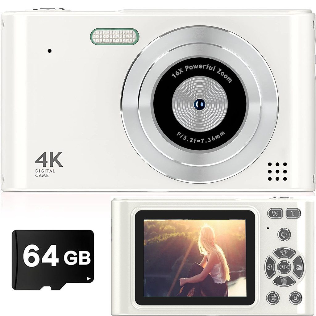 BBWL Digitalkamera 16x Zoom CMOS Sensor 2,4 Zoll Bildschirm Vollformat-Digitalkamera (inkl. Mit 64GB Speicherkarte ausgestattet, Fotokamera für Schüler & Einsteiger, leicht tragbar)