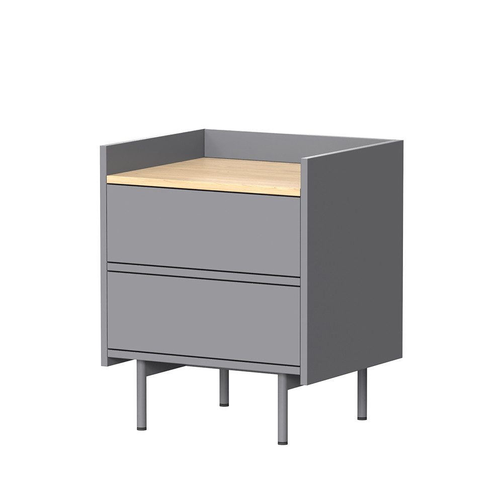 Vicco Nachtschrank Velina, Grau/Eiche, 48 x 58 cm mit 2 Schubladen (1-St)