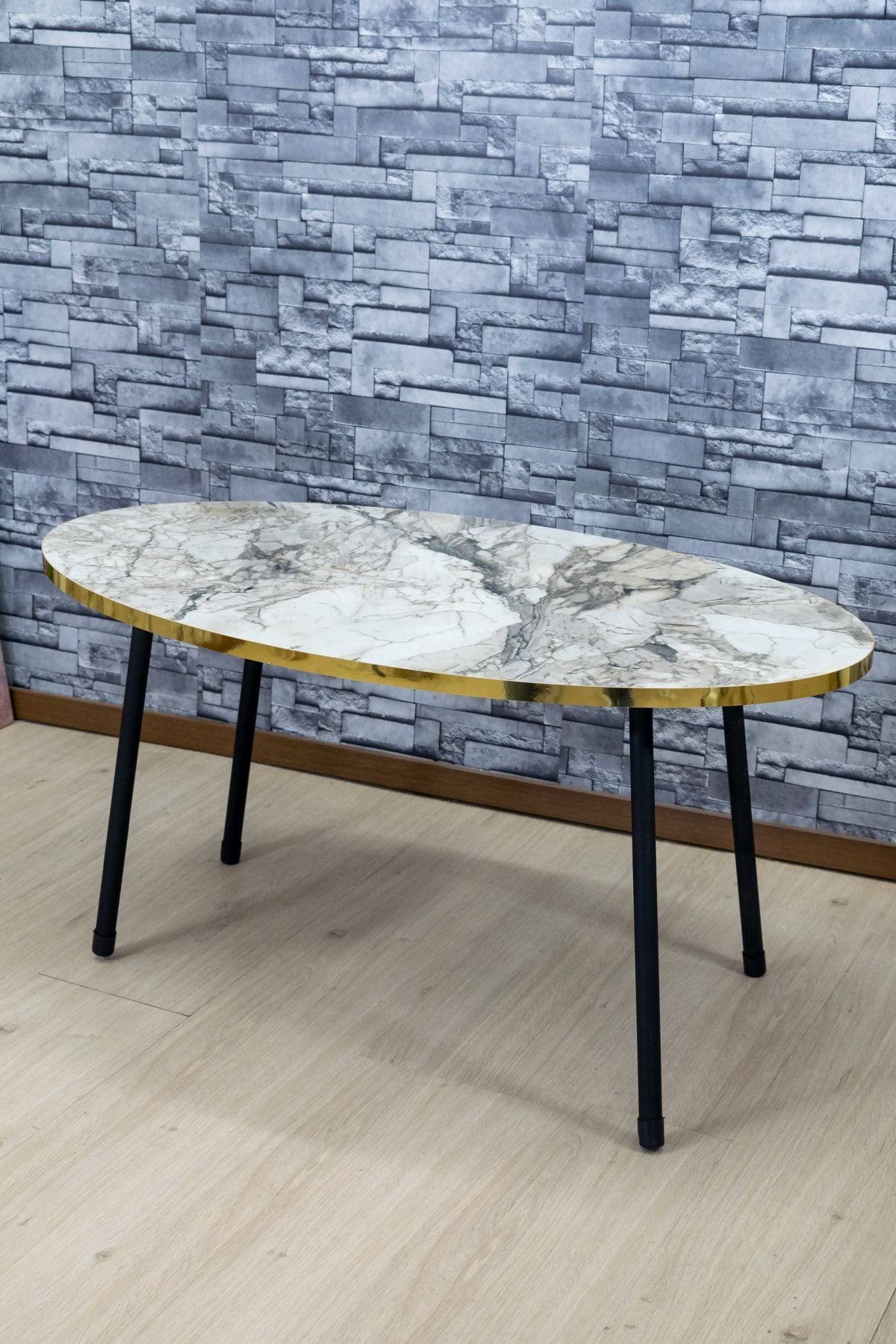 en.casa Couchtisch, oval, Marmoroptik, goldene Kante, schwarzes Gestell 89322091