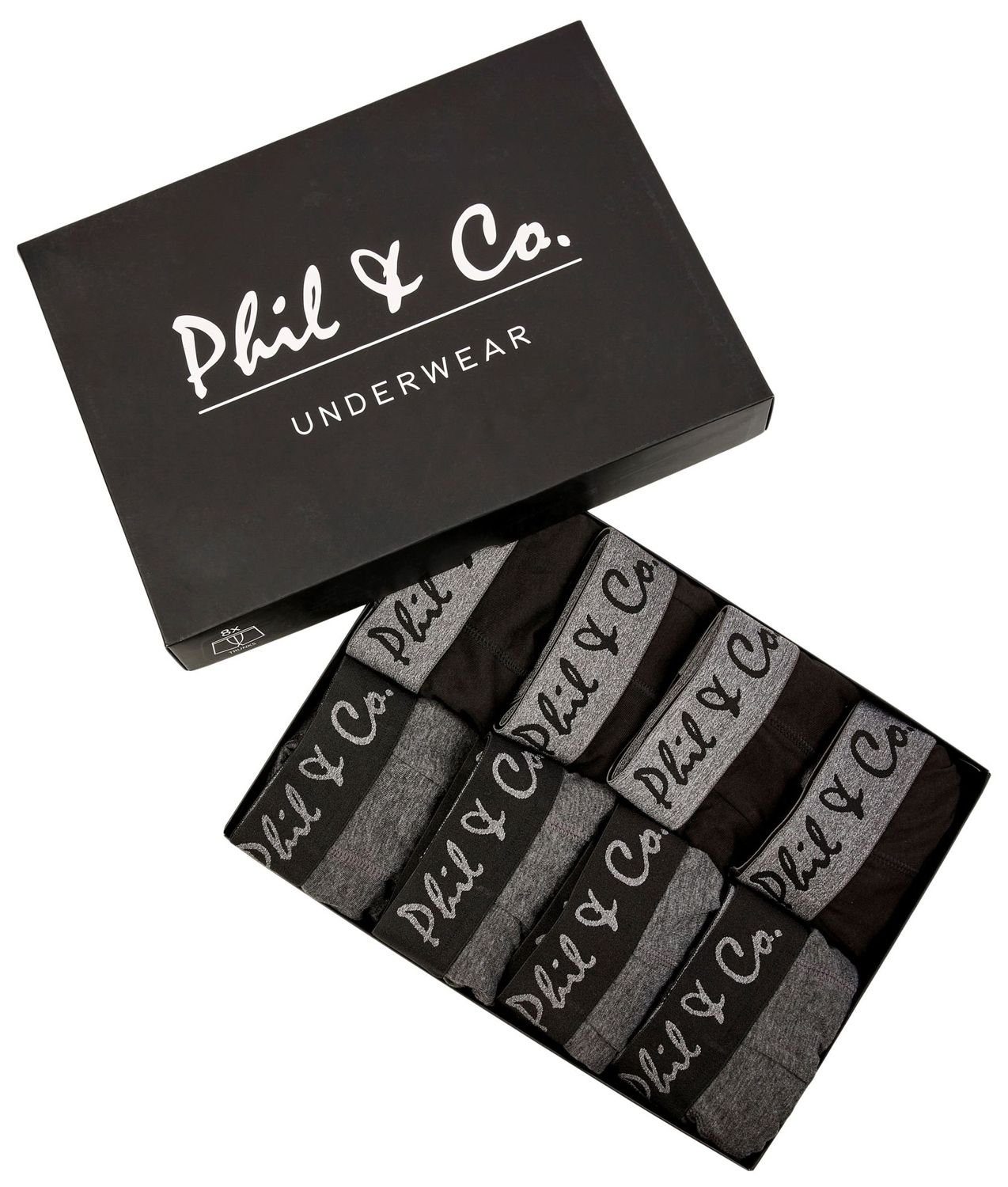 Phil & Co. Boxershorts PHIL & Co Berlin 8er Pack Herren Boxershorts Pants Trunk Unterhosen Jersey S - 4XL schwarz anthrazit grau (1-St)