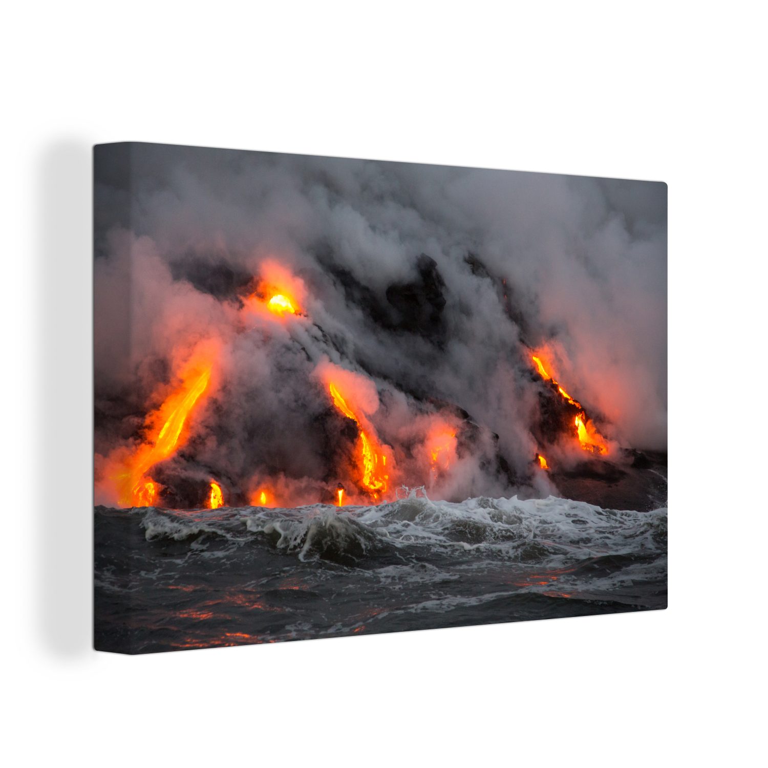 OneMillionCanvasses® Leinwandbild Lavastrom an der Küste, (1 St), Wandbild Leinwandbilder, Aufhängefertig, Wanddeko, 30x20 cm