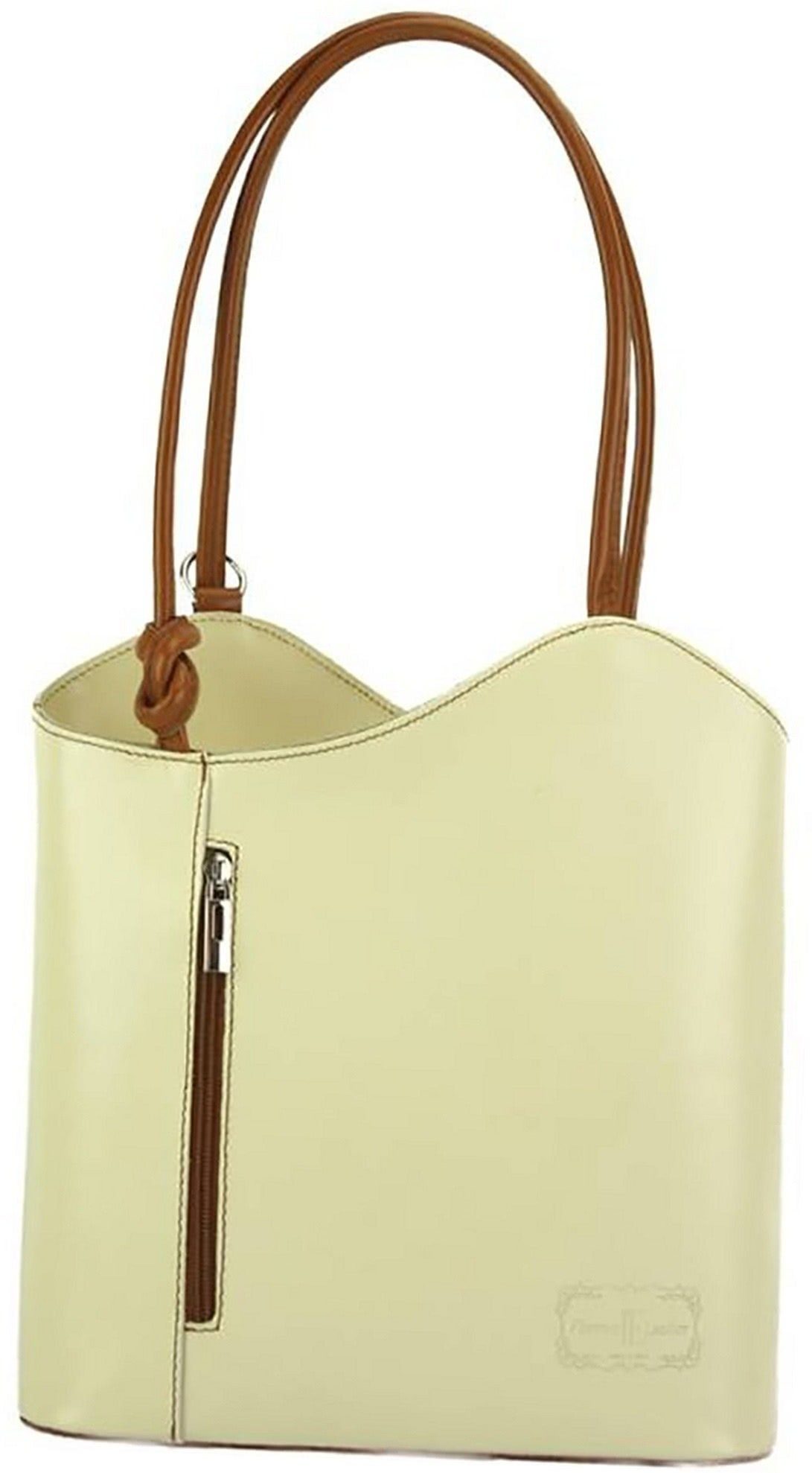 FLORENCE Schultertasche Florence 2in1 Echtleder Damen Handtasche (Schultertasche, Schultertasche), Damen Tasche Echtleder braun, beige, Made-In Italy