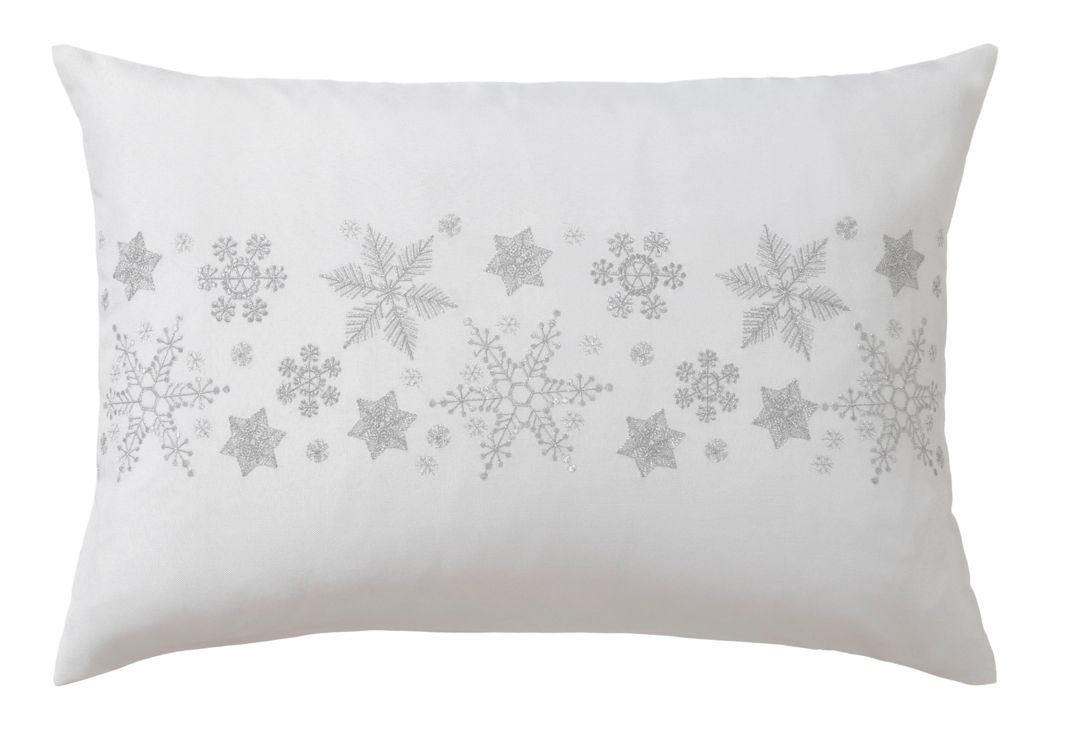Kissenbezug Schneeflocke, Weihnachtsdeko, Dreams (1 Stück), mit aufwendiger Stickerei weiß/silberfarben | Kissenbezüge