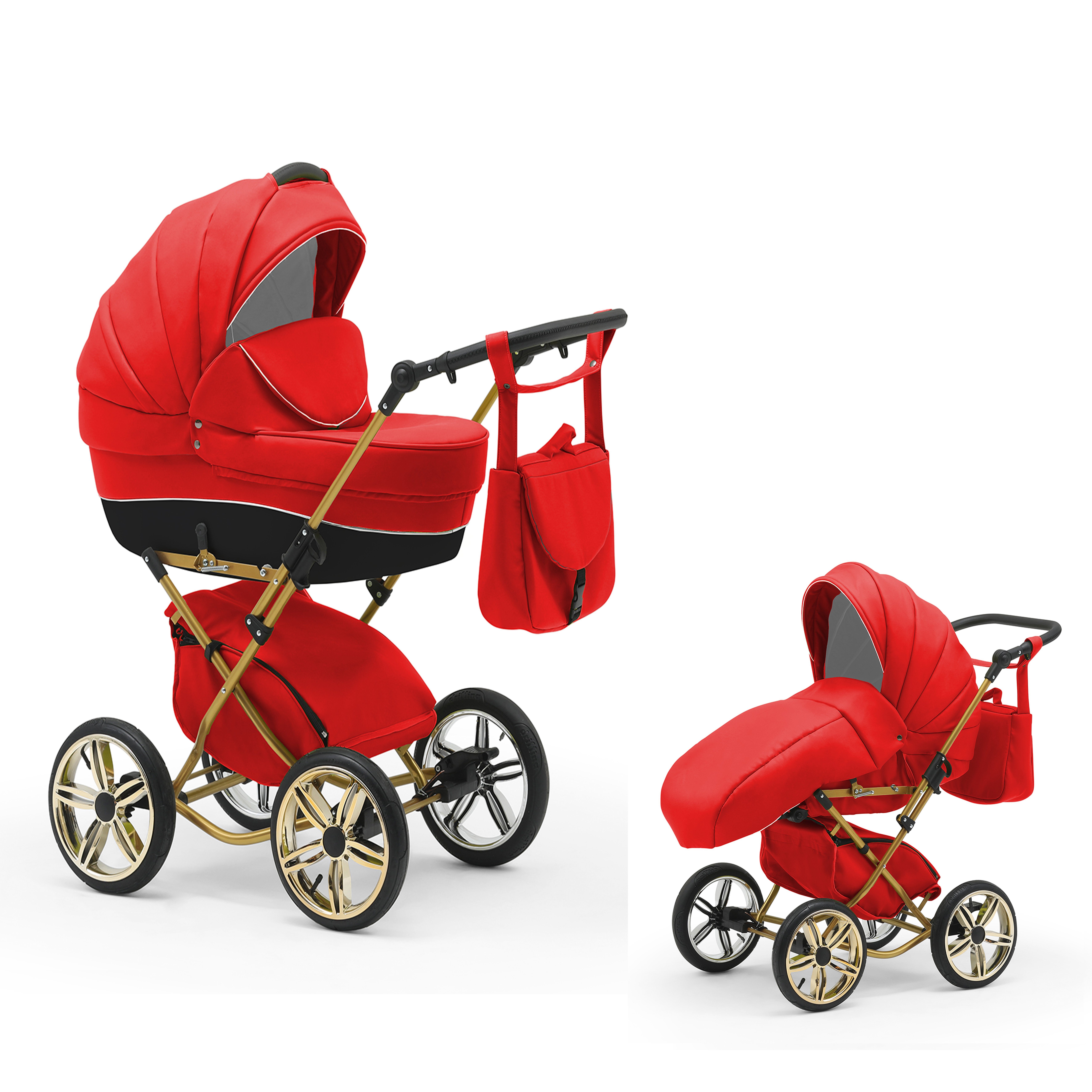 babies-on-wheels Kombi-Kinderwagen Sorento 2 in 1 - 11 Teile - von Geburt bis 4 Jahre in 30 Designs Rot | Kombikinderwagen