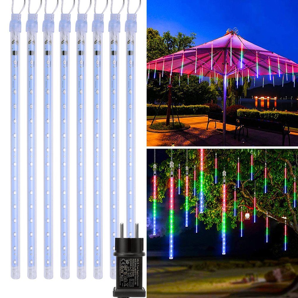 Sunicol LED-Lichterkette 192-288 LEDs 8 Röhren Fallende Regen Lichter, Anschließbar Schneefall, Wasserdichte Weihnachten Beleuchtung, Lichter für Innen Außen Hochzeit Mehrfarbig