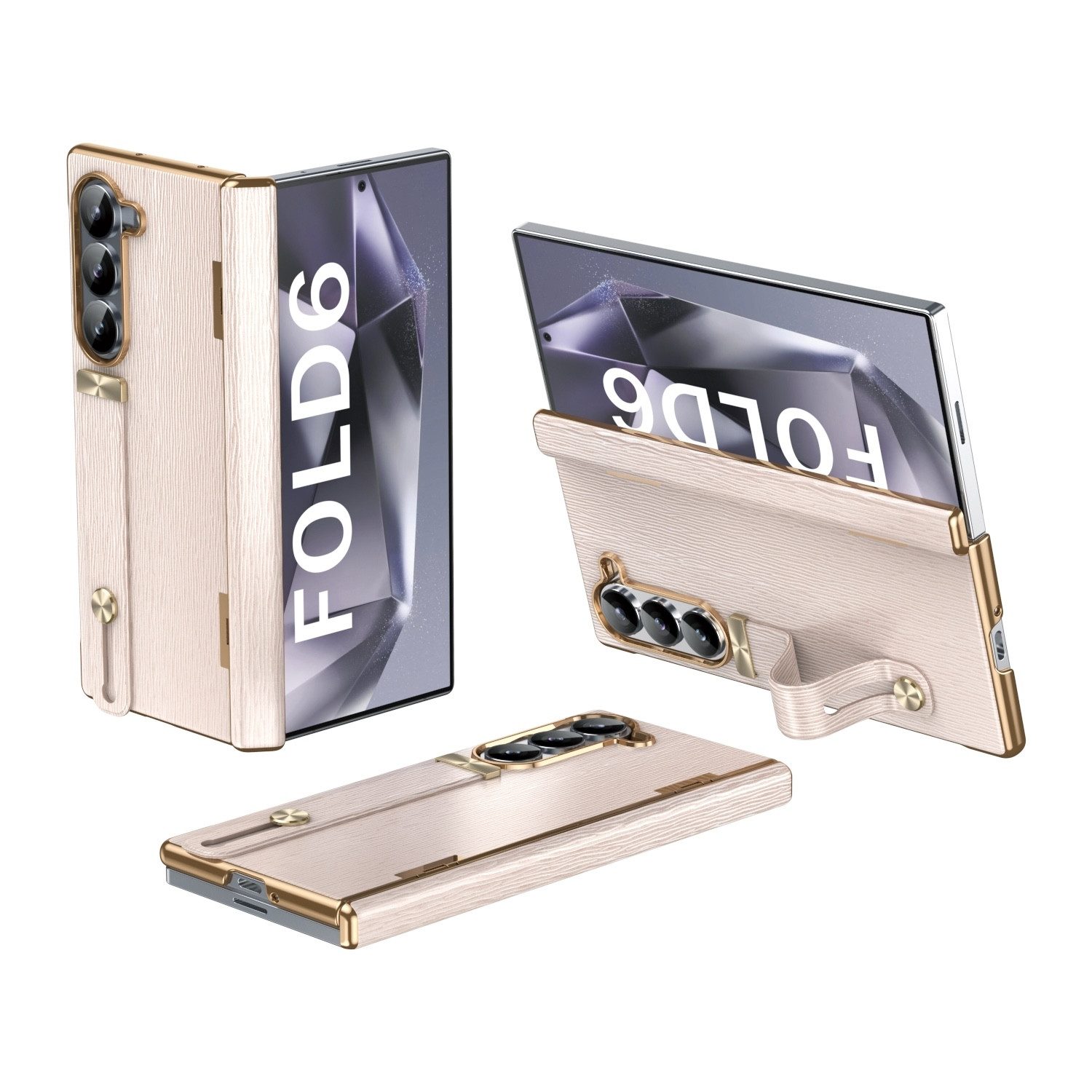Wigento Handyhülle Für Samsung Galaxy Z Fold6 Hülle mit Handschlaufe Halterung Case Rosa, Hybrid Design Handy Schutz Hülle