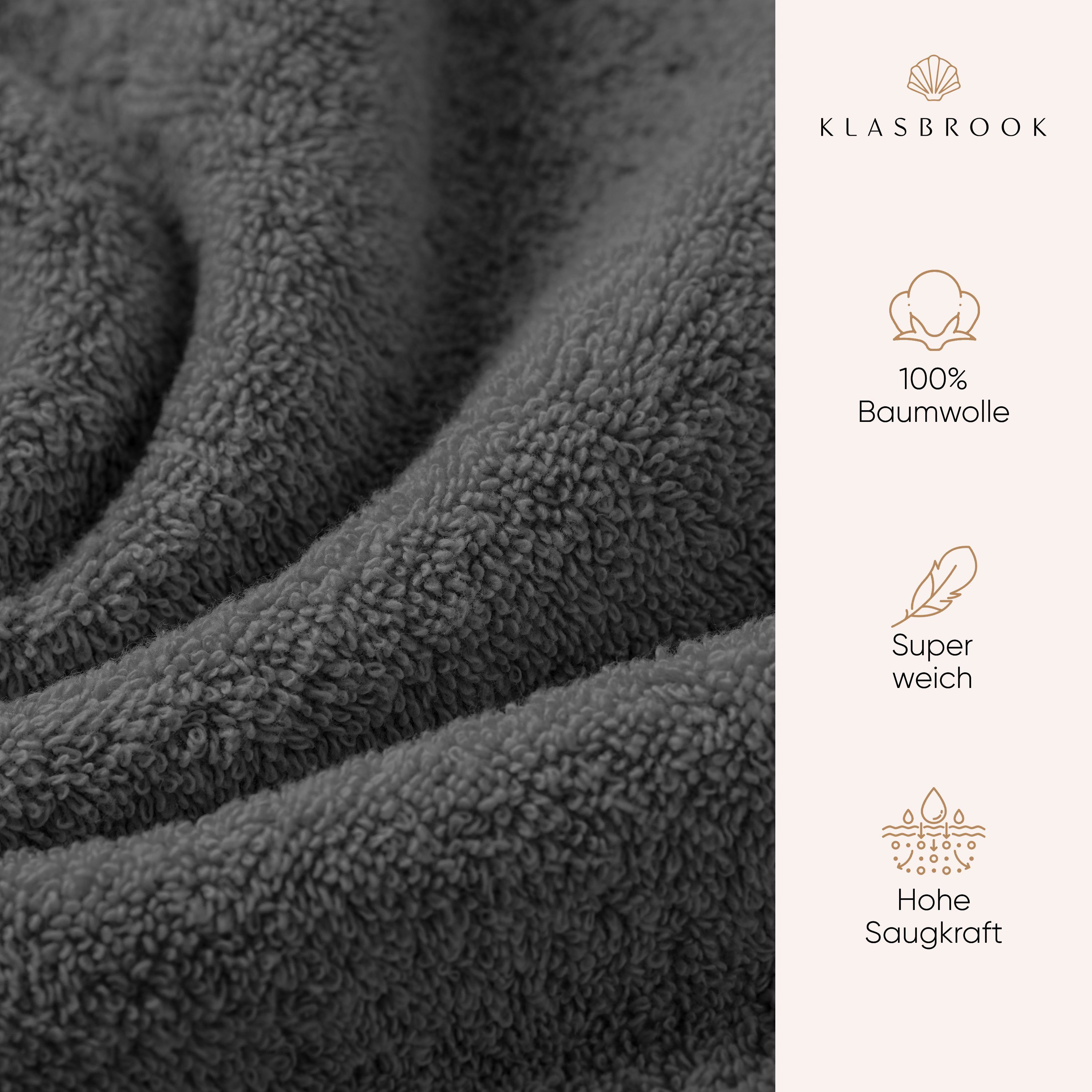 KLASBROOK Handtuch Set Linnea, Luxus 4 Anthrazitgrau Baumwolle, flauschig oder 6 extra 100% 87 (2-tlg), teiliges Set, 2