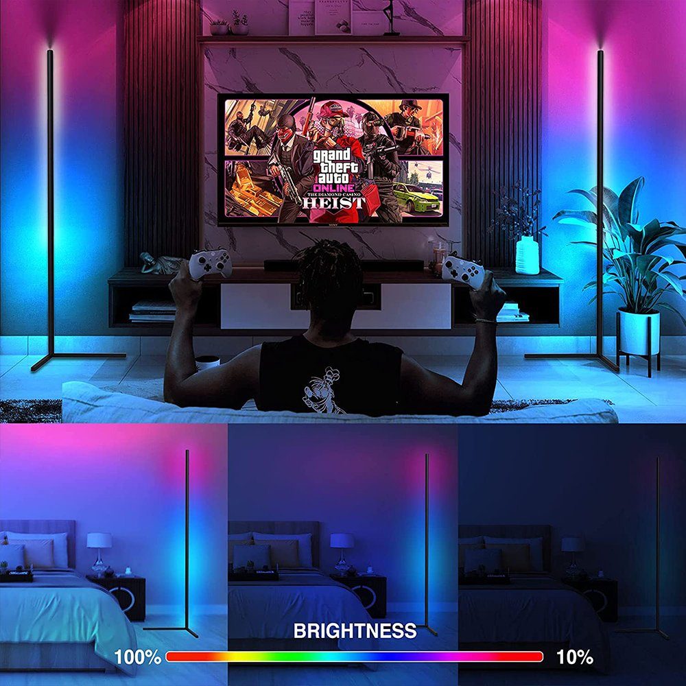 Dimmbar LED Fernbedienung mit integriert, Nachtlicht LED Smart mit 130cm,Musikmodi Smarte Farbwechsel Bluetooth-App, RGB Stehleuchte fest Farbwechsel, LED-Leuchte Lichtsaeule XERSEK
