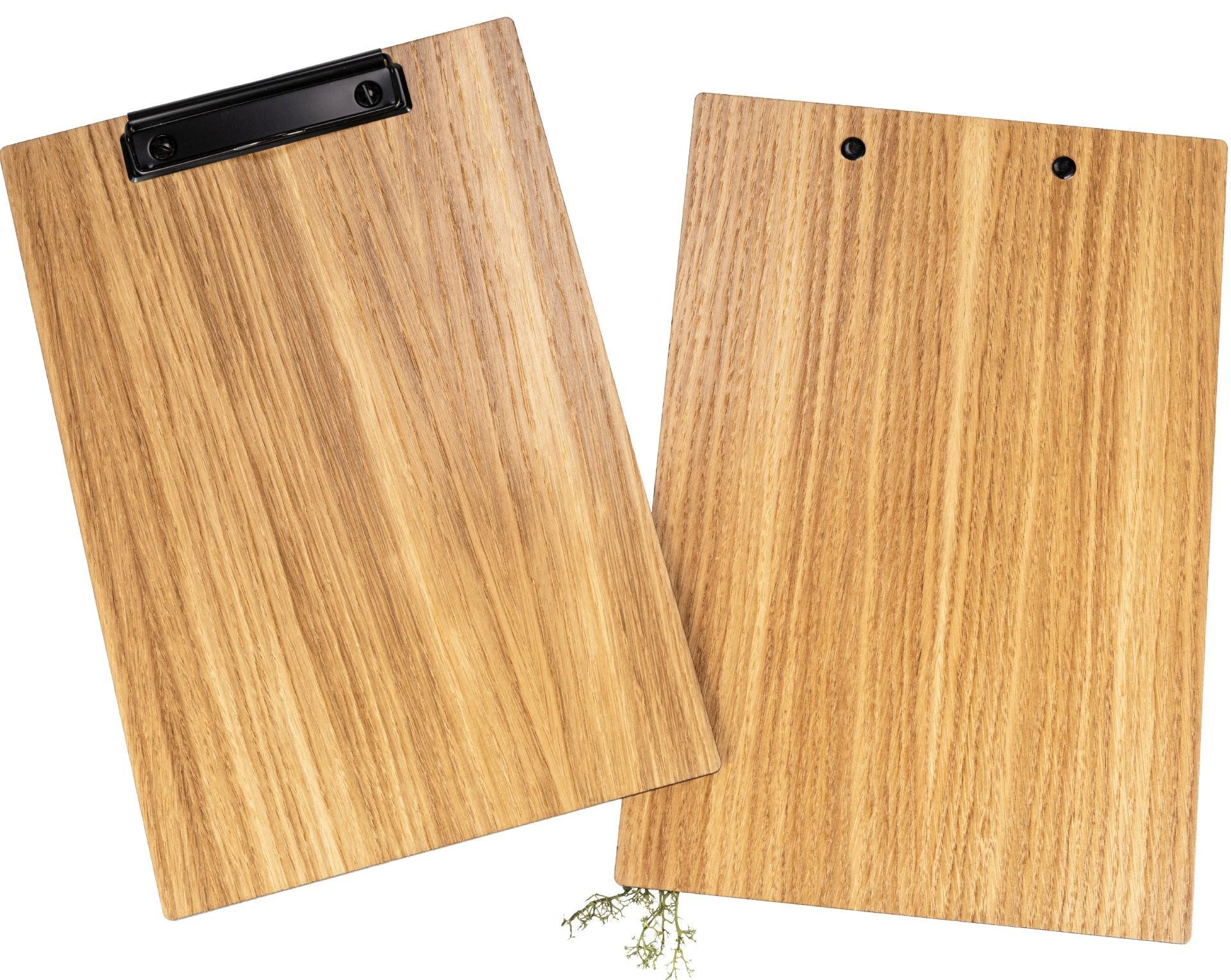 Holz Frank Schreibmappe Eiche Klemmbrett DIN A5 lackiert - FSC® - mit Briefklemme Schwarz
