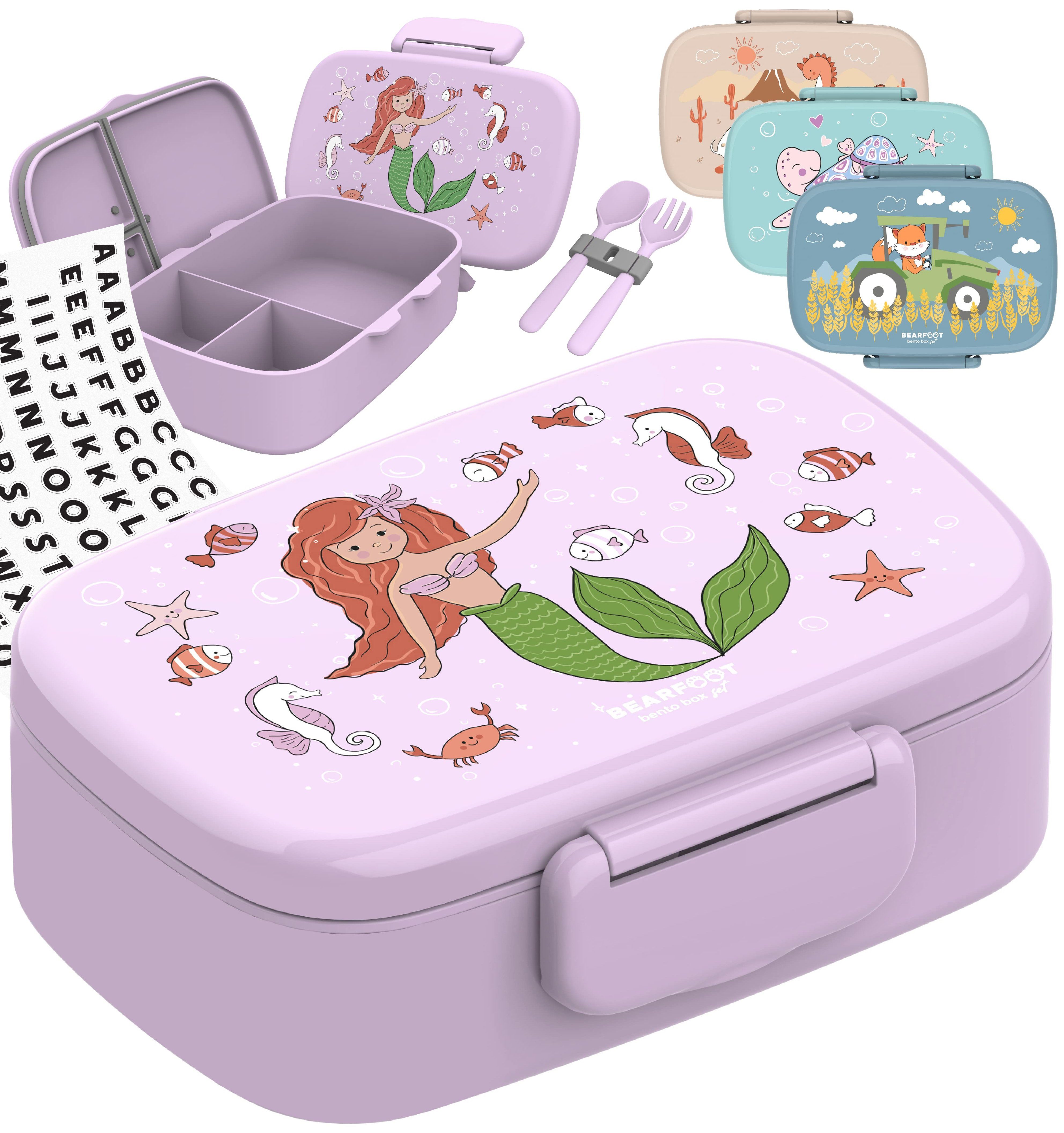 BEARFOOT Lunchbox Brotdose Kinder Fächern,leicht & auslaufsicher- Meerjungfrau, Kindergarten und Schule - Mädchen und Jungen, Vesperbox, Snackbox