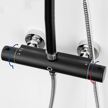 CECIPA Duschsystem Duschsystem Thermostat Duschsäule-Set,höhenverstellb, Höhe 113 cm, 2 Strahlart(en), Überkopfbrauseset mit 23cm Durchmesser