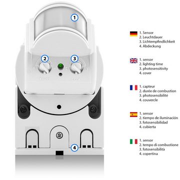 deleyCON Bewegungsmelder deleyCON 2x Infrarot Bewegungsmelder Aufputz 180° INNEN+AUSSEN bis