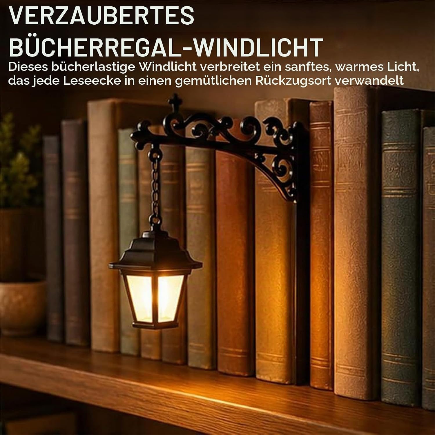 FELIXLEO Wandleuchte Bücherregal Lampe Vintage Laterne LED Buchstütze 2 Stück – Bild 4 von 5