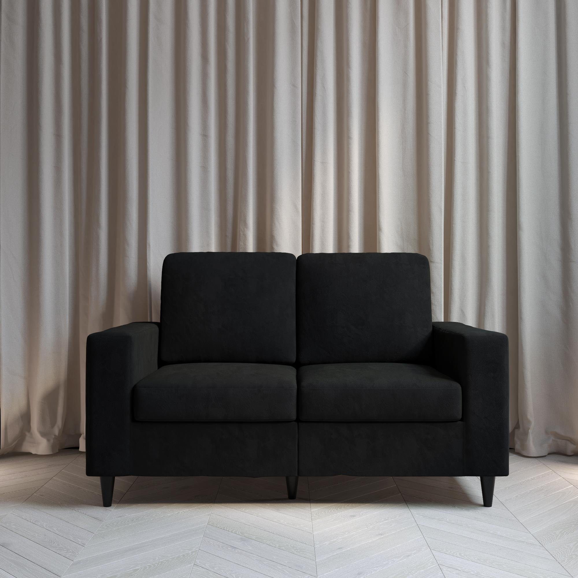 loft24 Bezug 152 cm Samtoptik, Cooper, 2-Sitzer Länge Sofa Sofa, in schwarz Holzbeine,