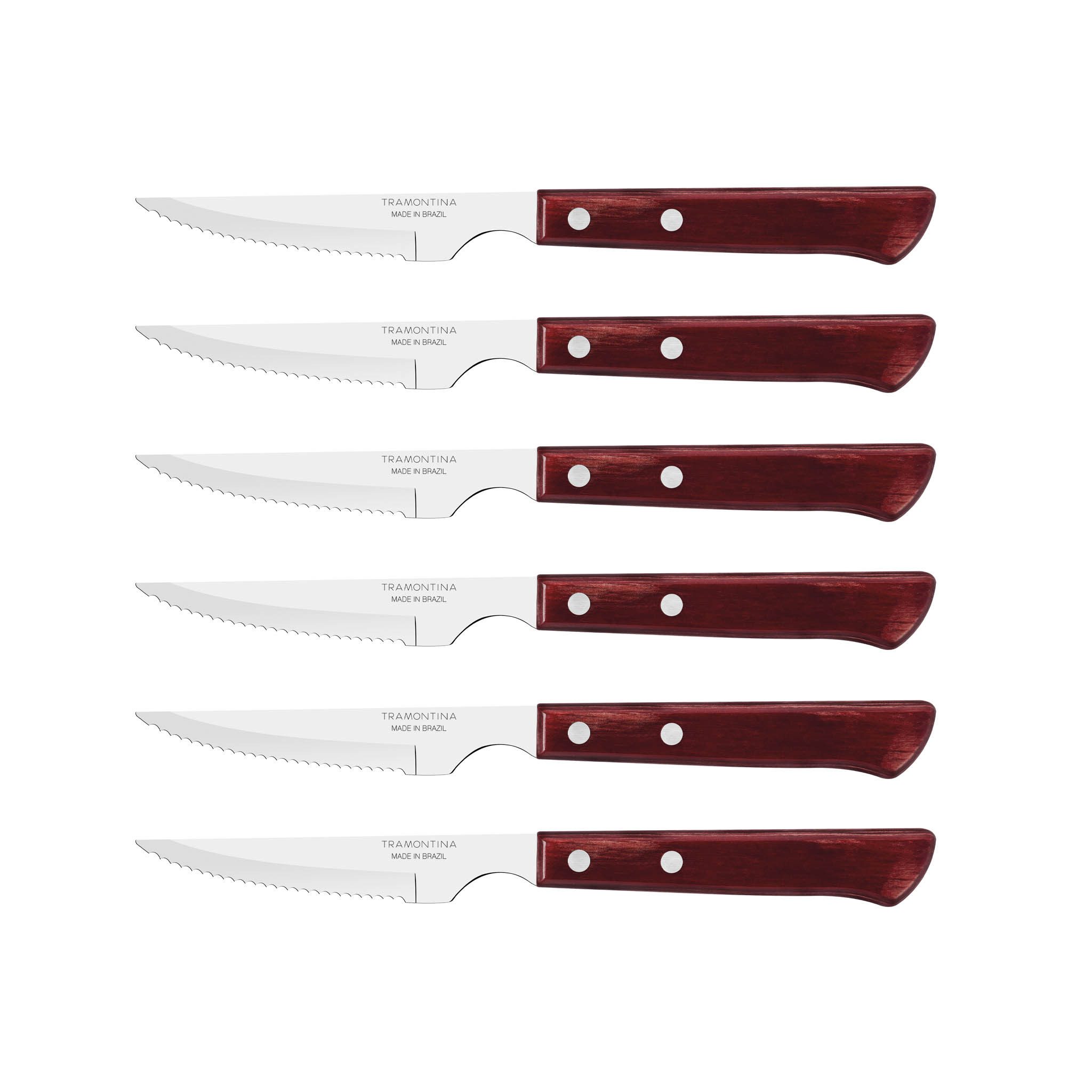 Tramontina Steakmesser 'Spanish Style' Set, 6er Set - mit Holzgriff (6 Stück), Echtholzgriff, rostfreier Edelstahl, spülmaschinenfest