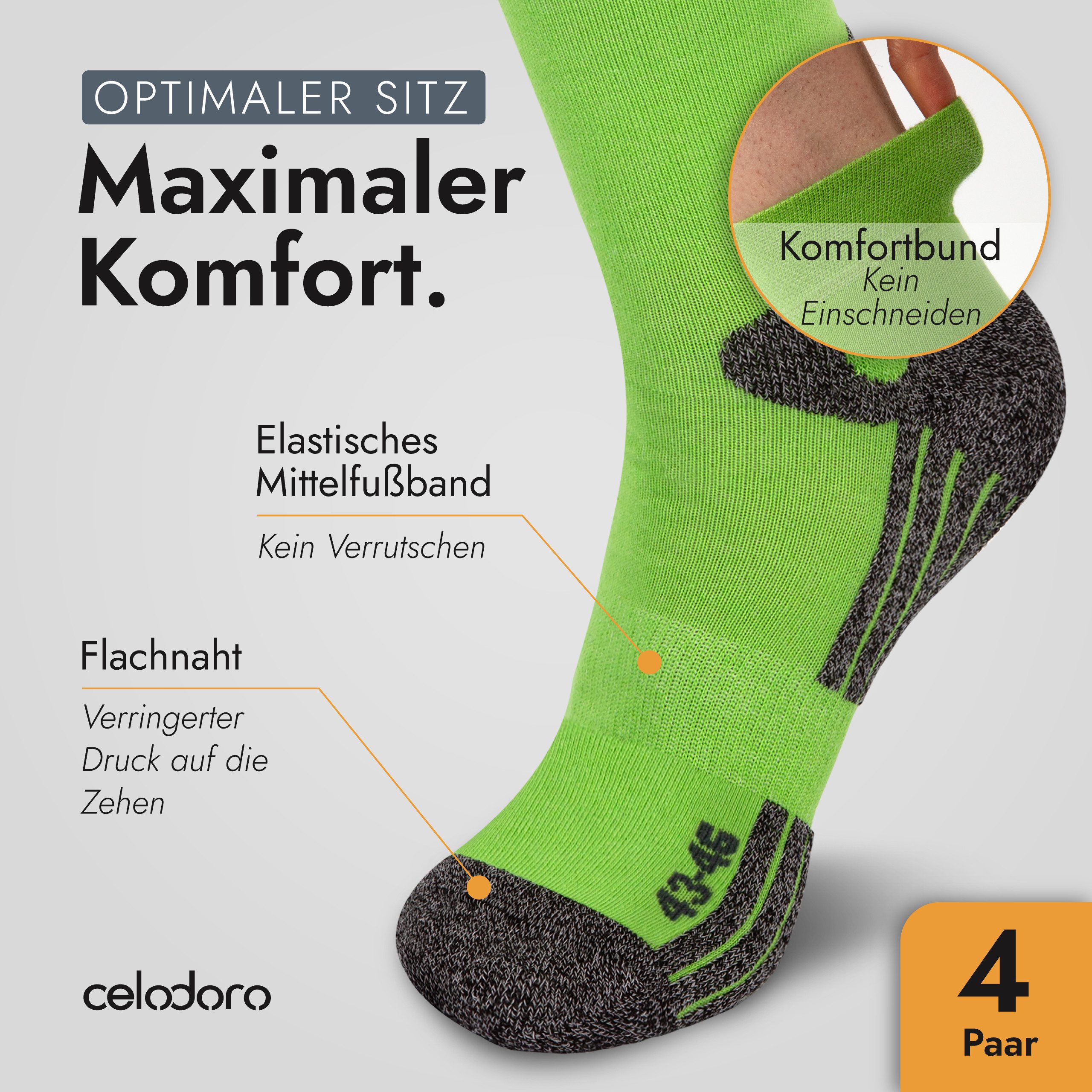 celodoro Arbeitssocken 4 Paar Wandersocken, Arbeitssocken & Sportsocken Anti-Schweiß
