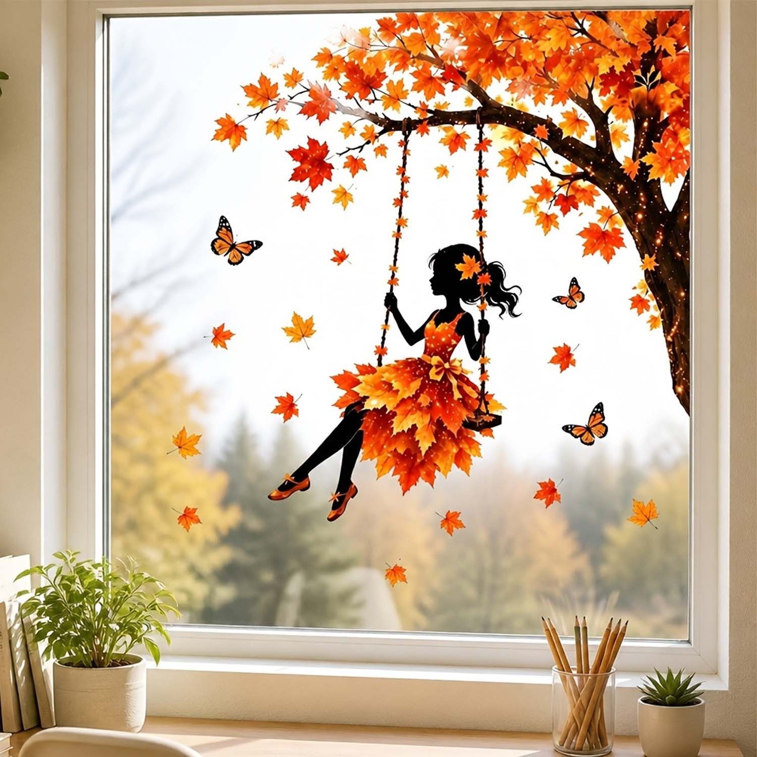 Sorvyzxn Fensterbild Fensterbild wiederverwendbare Fensterbilder Halloween Herbstlicher – Bild 4 von 5