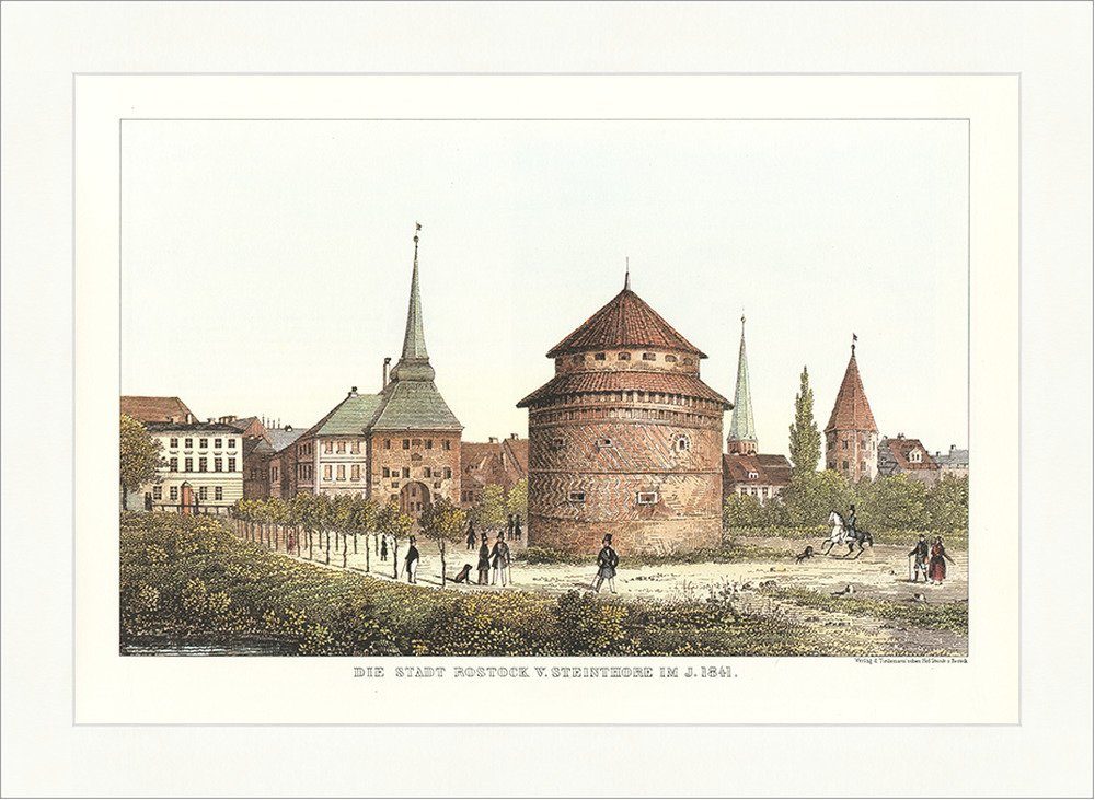 Kunstdruck Stadt Rostock v. Jahr Deutsc, Altes Turm Steinthore im (1 Rosengarten 1841 St)