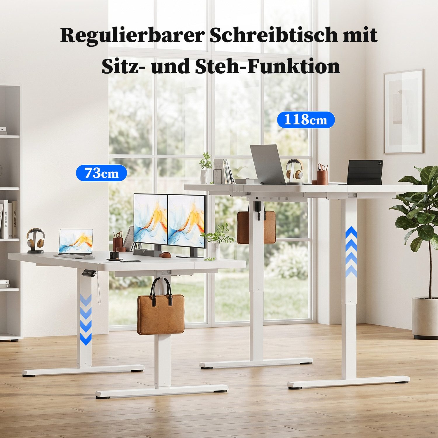 HOMALL Schreibtisch Höhenverstellbarer Elektrisch Schreibtisch, Vierteilige Tischplatte (Maße 140x70/160x80,6-Tasten-Handsteuerung mit LED-Anzeige,mit Kabelmana – Bild 5 von 5