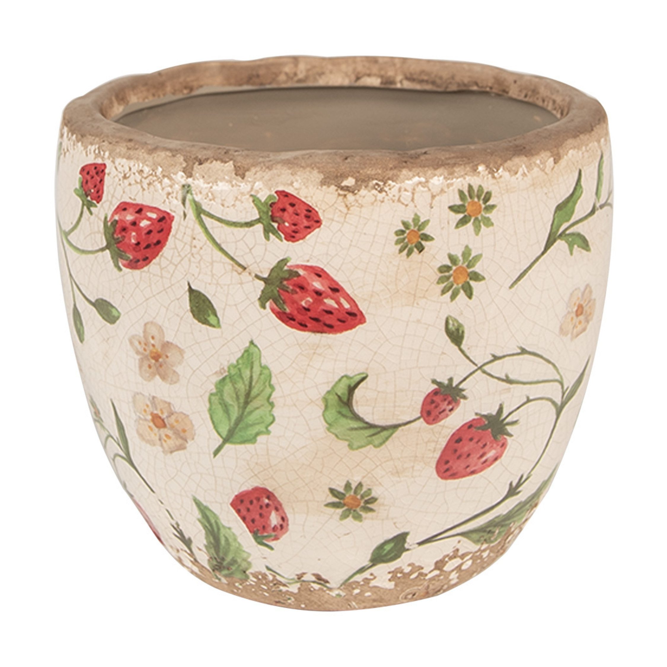Clayre & Eef Dekovase Clayre & Eef Blumentopf Beige Rot mit Erdbeermotiv