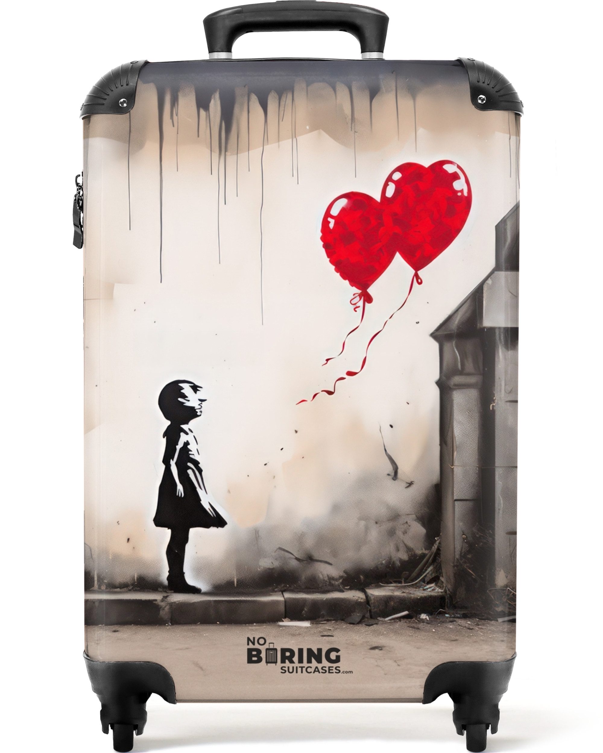 NoBoringSuitcases.com© Hartschalen-Trolley Mädchen mit Luftballons 55x35x20cm, 4 Rollen, Reisetasche mit Rollen, Koffer Handgepäck Flugzeug