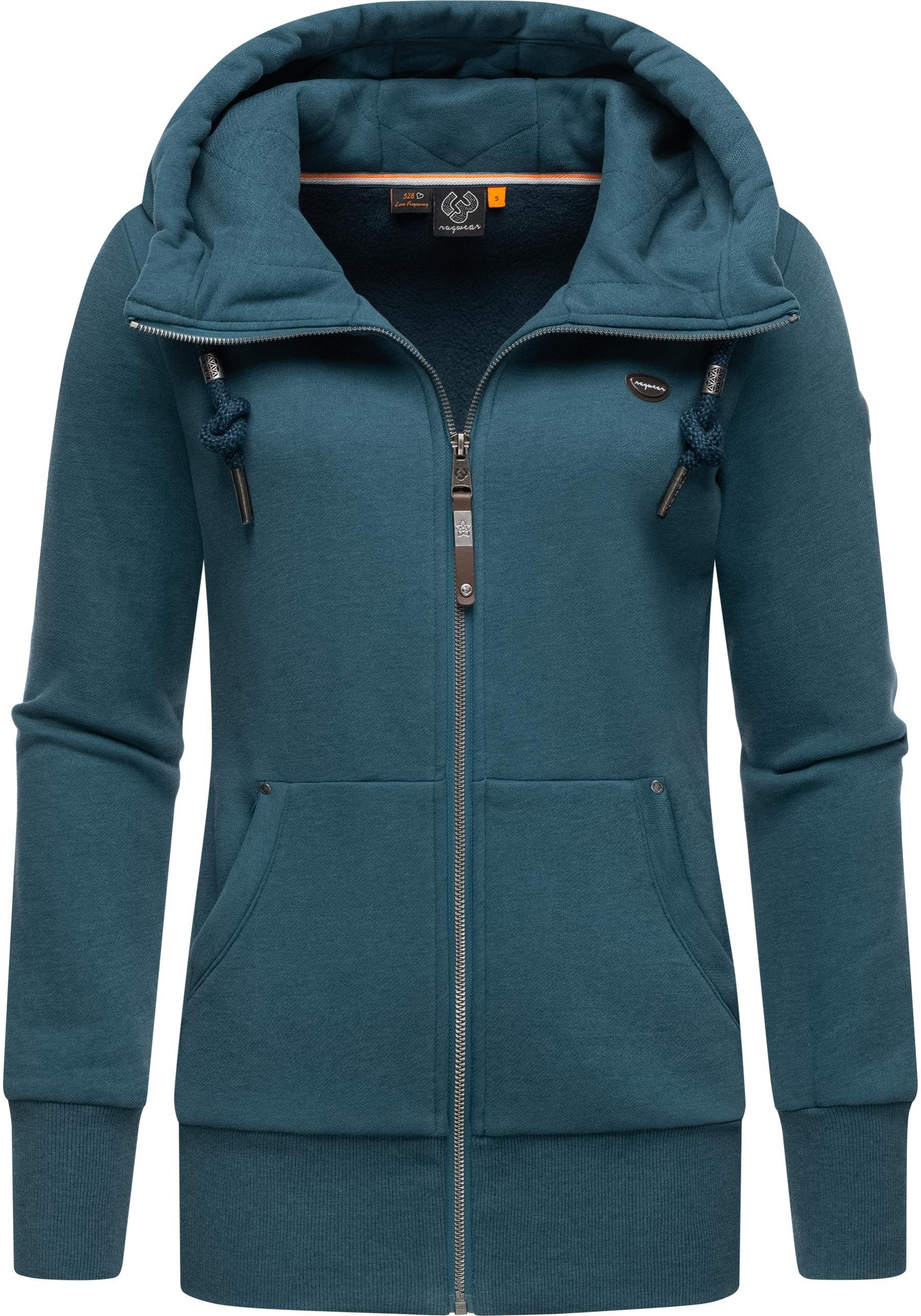 Ragwear Sweatjacke Neska Zip sportlicher Damen Hoodie mit Kapuze petrol