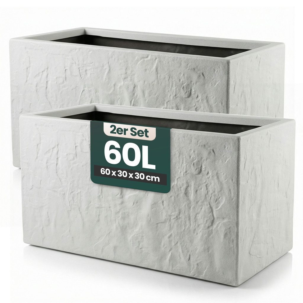 Kreher Blumenkasten 'Riven' aus Kunststoff - Stein Optik - 60x30x30 cm (Farbe wählbar) (2 St)