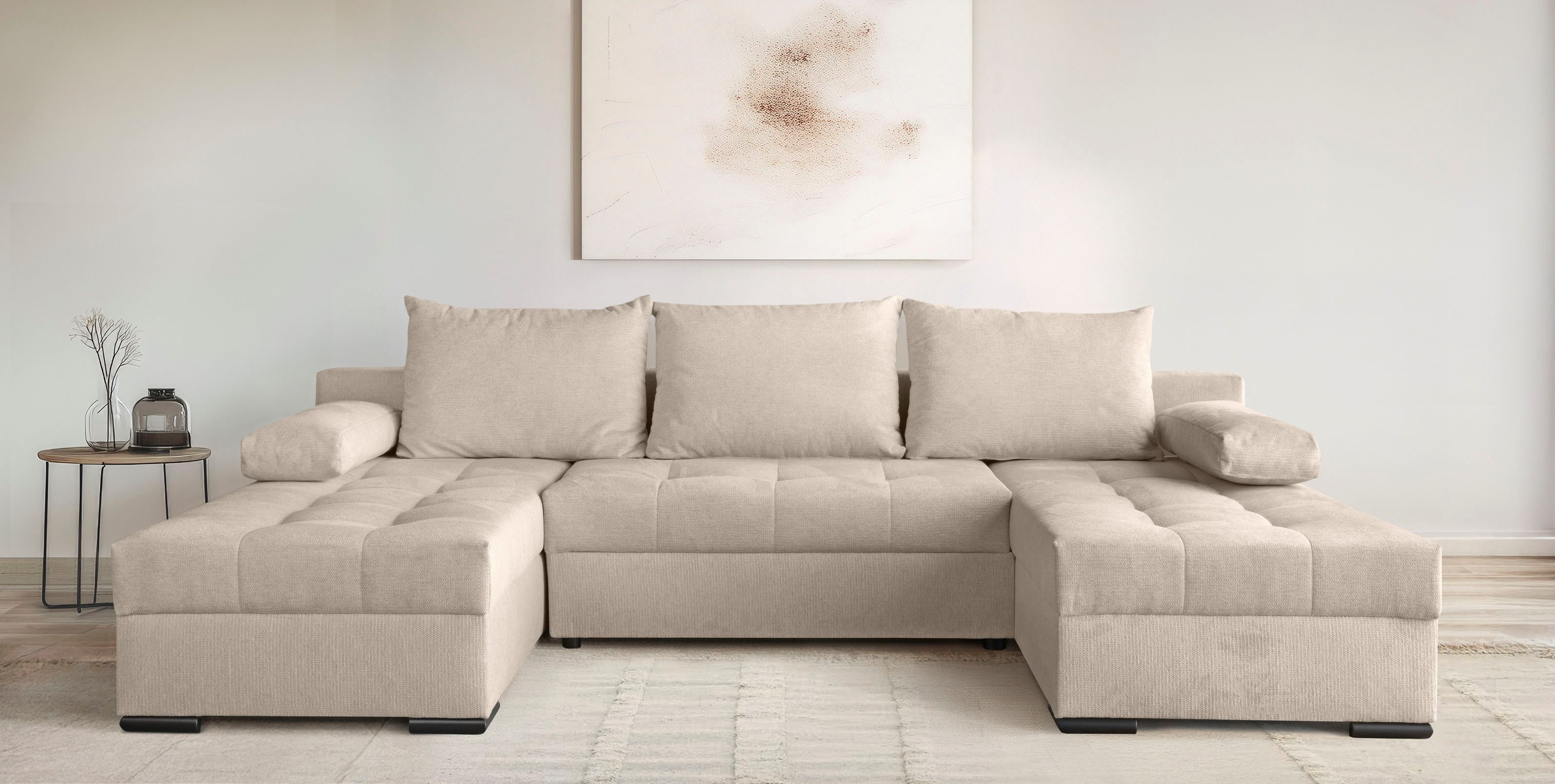 OTTO home Wohnlandschaft Home System U-Form, B: 269 - 352 cm, Breiten wählbar, mit Bettfunktion, Bettkasten & Zierkissen, Federkern, Modulsofa