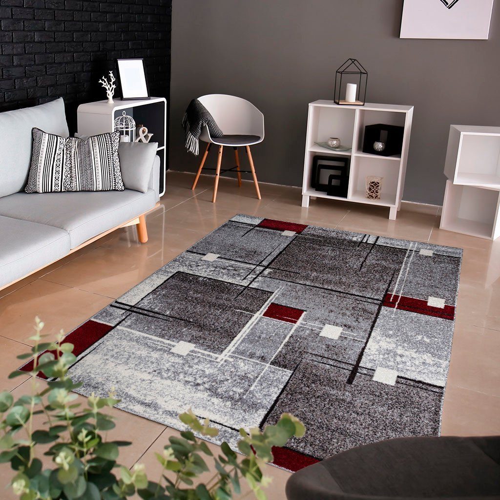 OTTO home Teppich Deblin, rechteckig, Höhe: 9 mm, weicher Flor, Kurzflor, Karo-Design, modern, geometrisches Muster