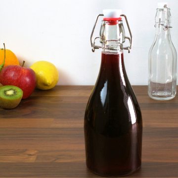 gouveo Trinkflasche Glasflaschen 500 ml bauchig mit Bügelverschluss rot - Bügel-Flasche, 6er Set