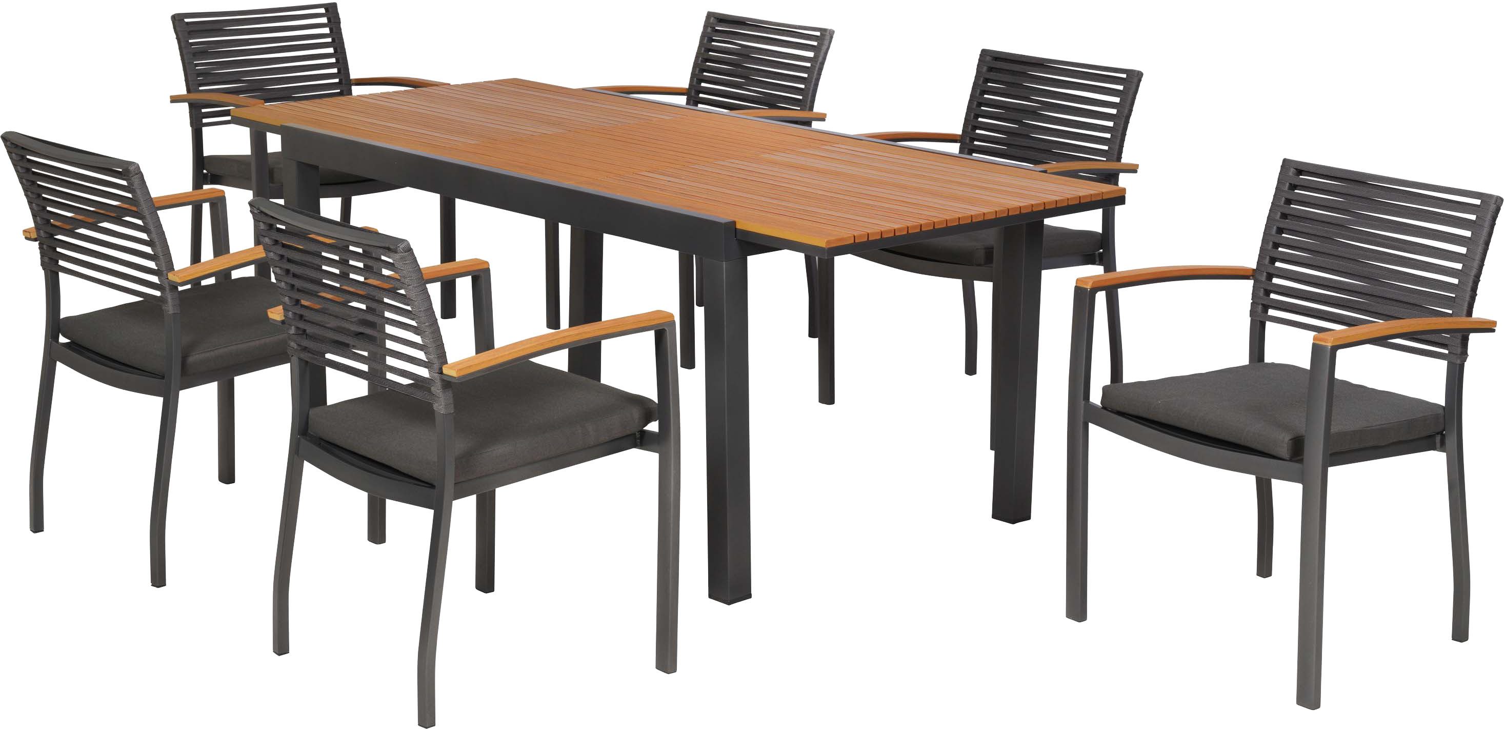 MERXX Garten-Essgruppe Parella, (Set, 13-tlg), inkl. 6 Stapelsessel, 6 Auflagen, 1 Ausziehtisch