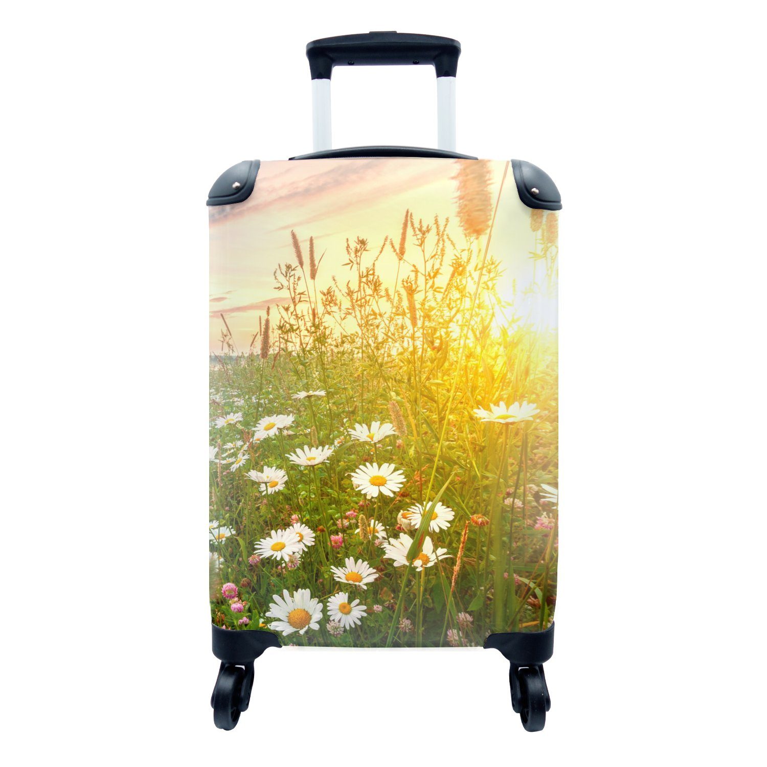 MuchoWow Handgepäckkoffer Blumen Reisekoffer Trolley, Horizont, für Reisetasche Handgepäck Rollen, Natur Sonne mit rollen, - Ferien, 4 - - Gänseblümchen 