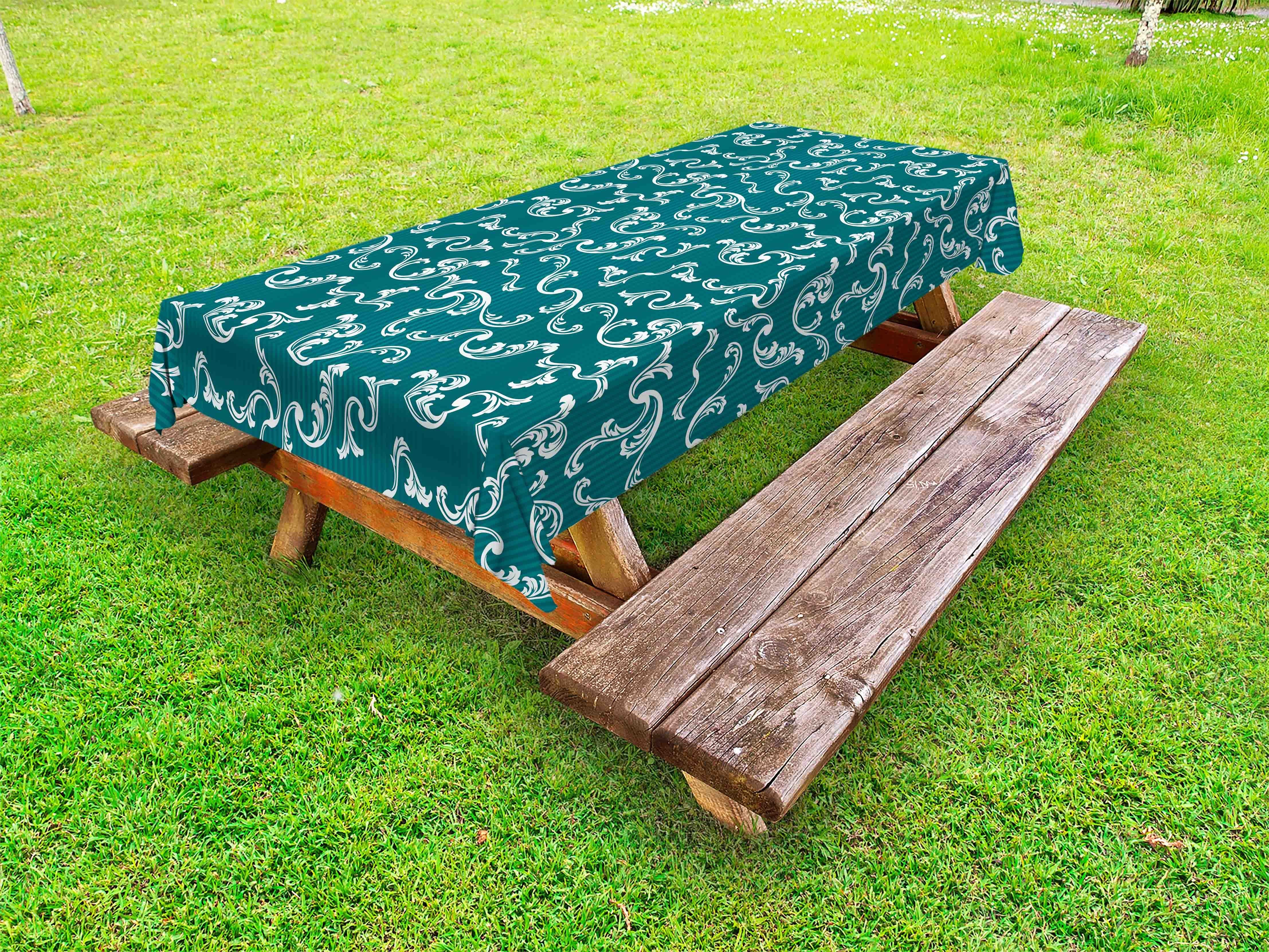 Streifen auf Abakuhaus Tischdecke Grün Blätter Picknick-Tischdecke, Motiv waschbare dekorative Teal