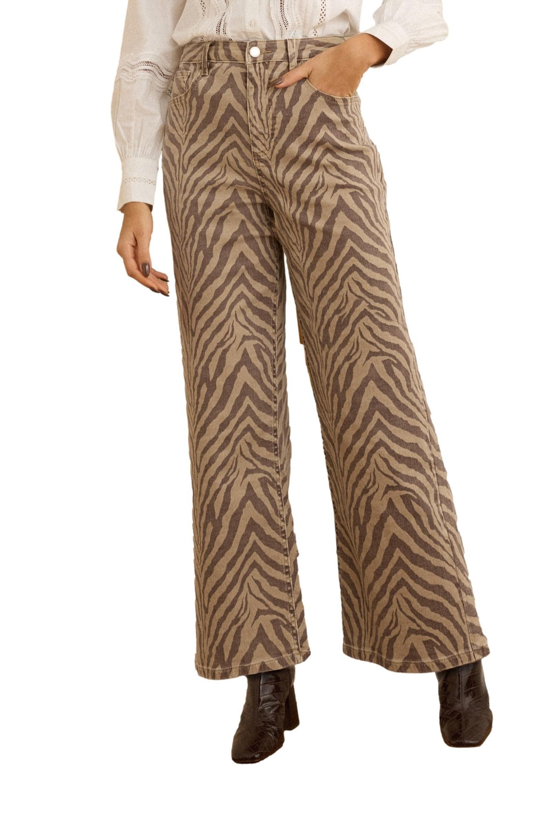 Love & Roses Straight-Jeans Love & Roses verkürzte Zebra-Hose, gerades Bein (1-tlg)