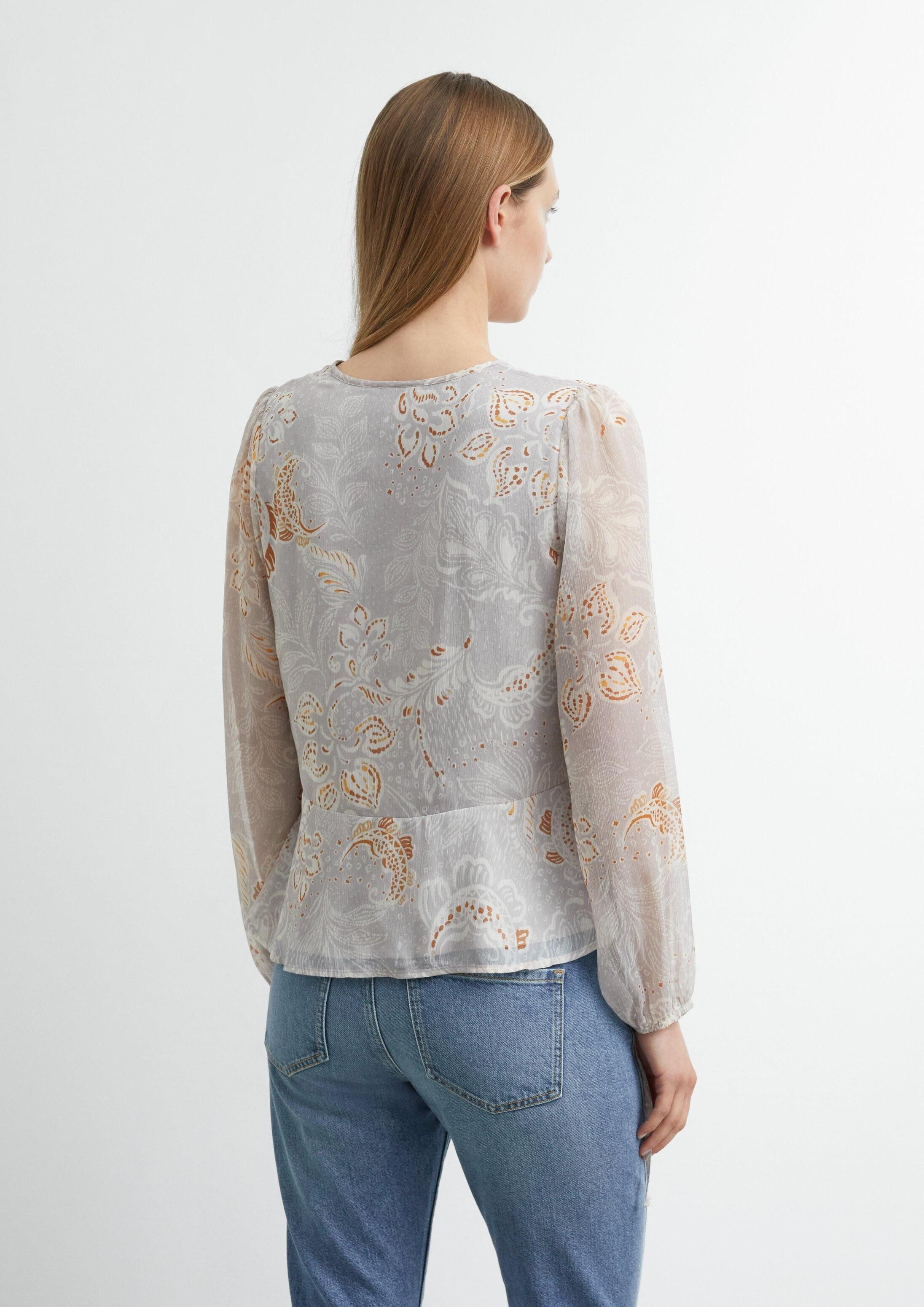 comma Langarmbluse Bluse Chiffon-Bluse mit Tunnelzug an der Taille